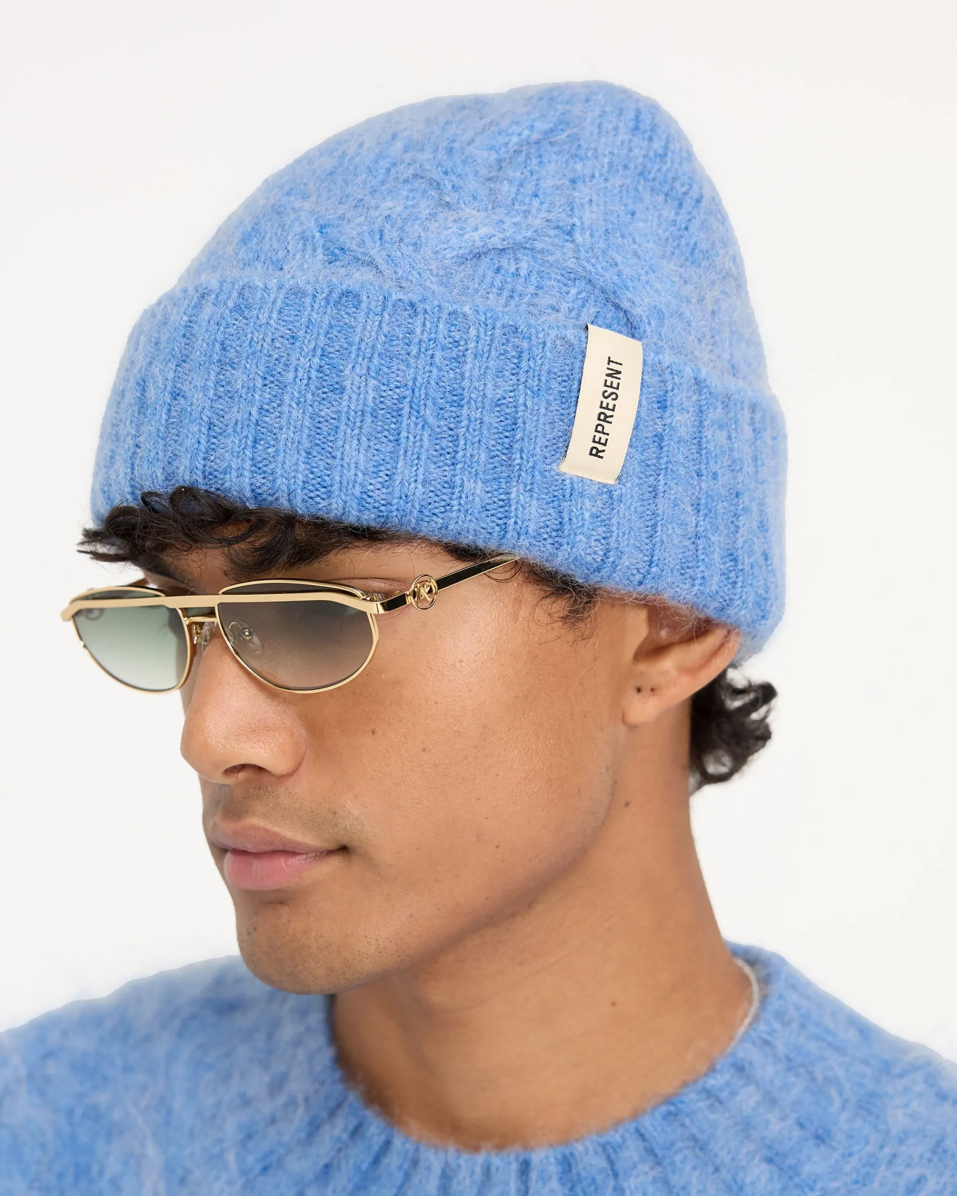 Represent Cable Knit Beanie - Electric Blue> Beanies