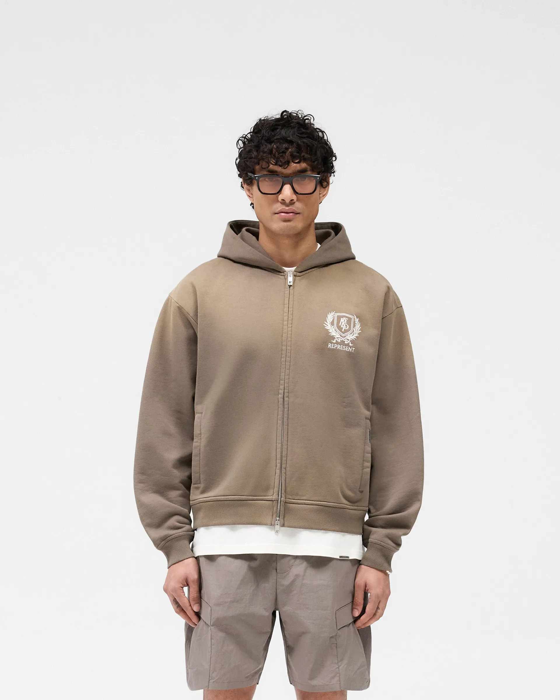 Represent Crest Zip Up Hoodie - Dark Taupe> Hoodies
