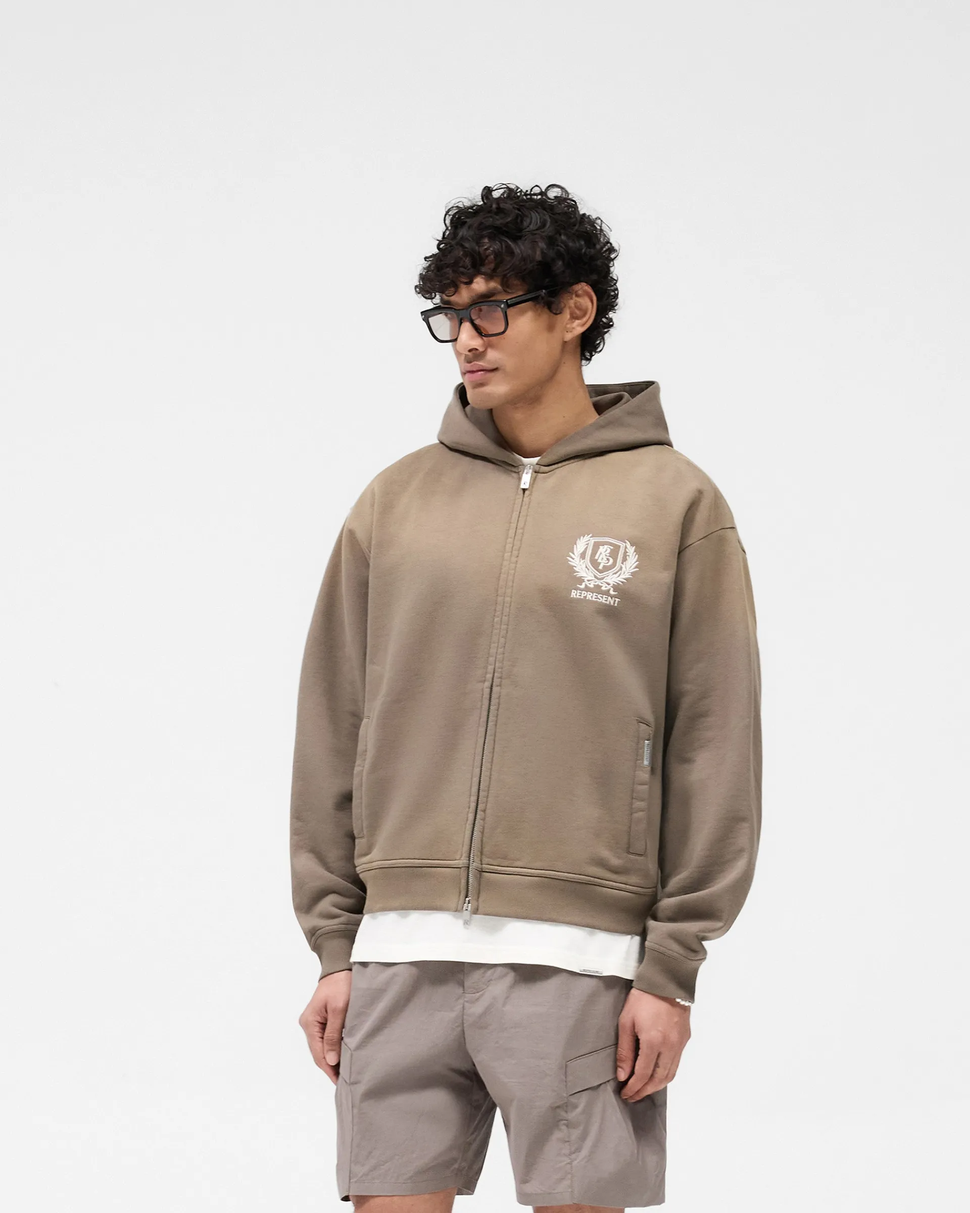 Represent Crest Zip Up Hoodie - Dark Taupe> Hoodies