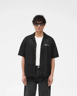 Represent Embroidered Bowling Shirt - Jet Black><noscript><img width=