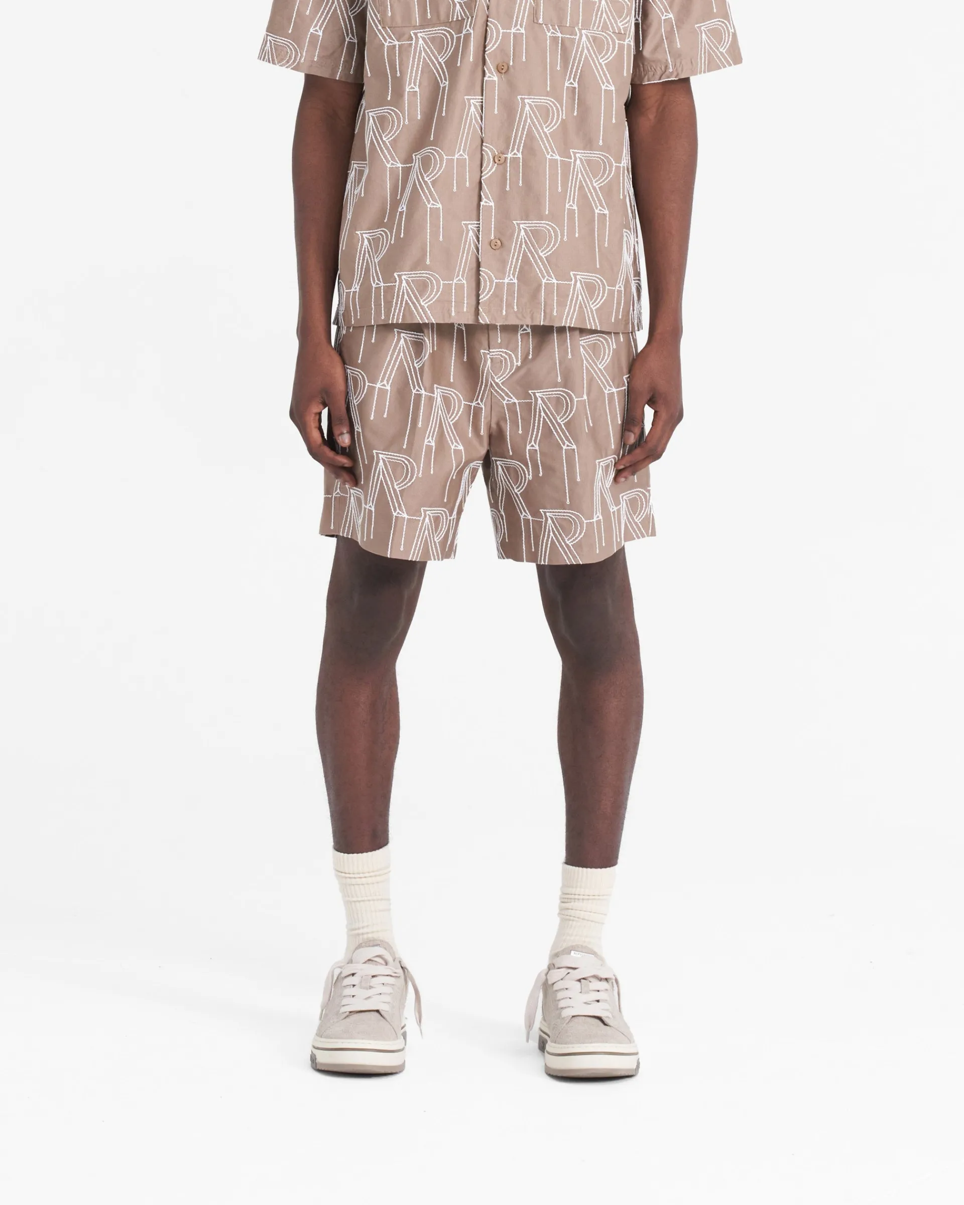 Represent Embroidered Initial Tailored Short - Washed Taupe> Shorts