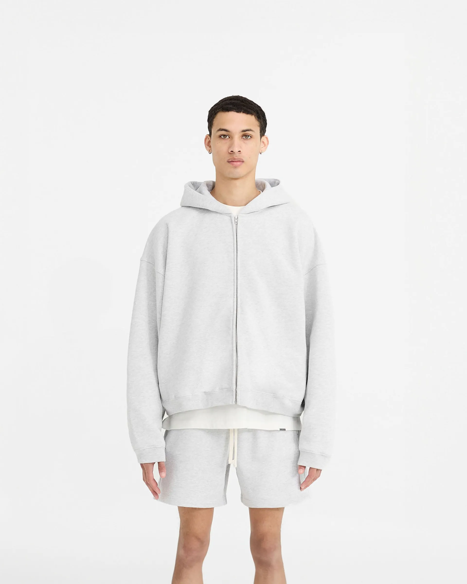 Represent Initial Boxy Zip Through Hoodie - Ice Grey Marl> Hoodies
