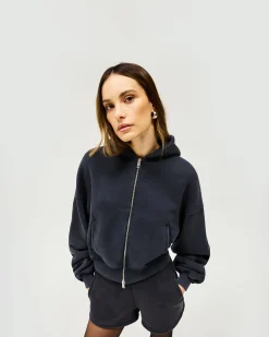 Represent Initial Oversized Crop Hoodie - Washed Black> Tops/Hoodies