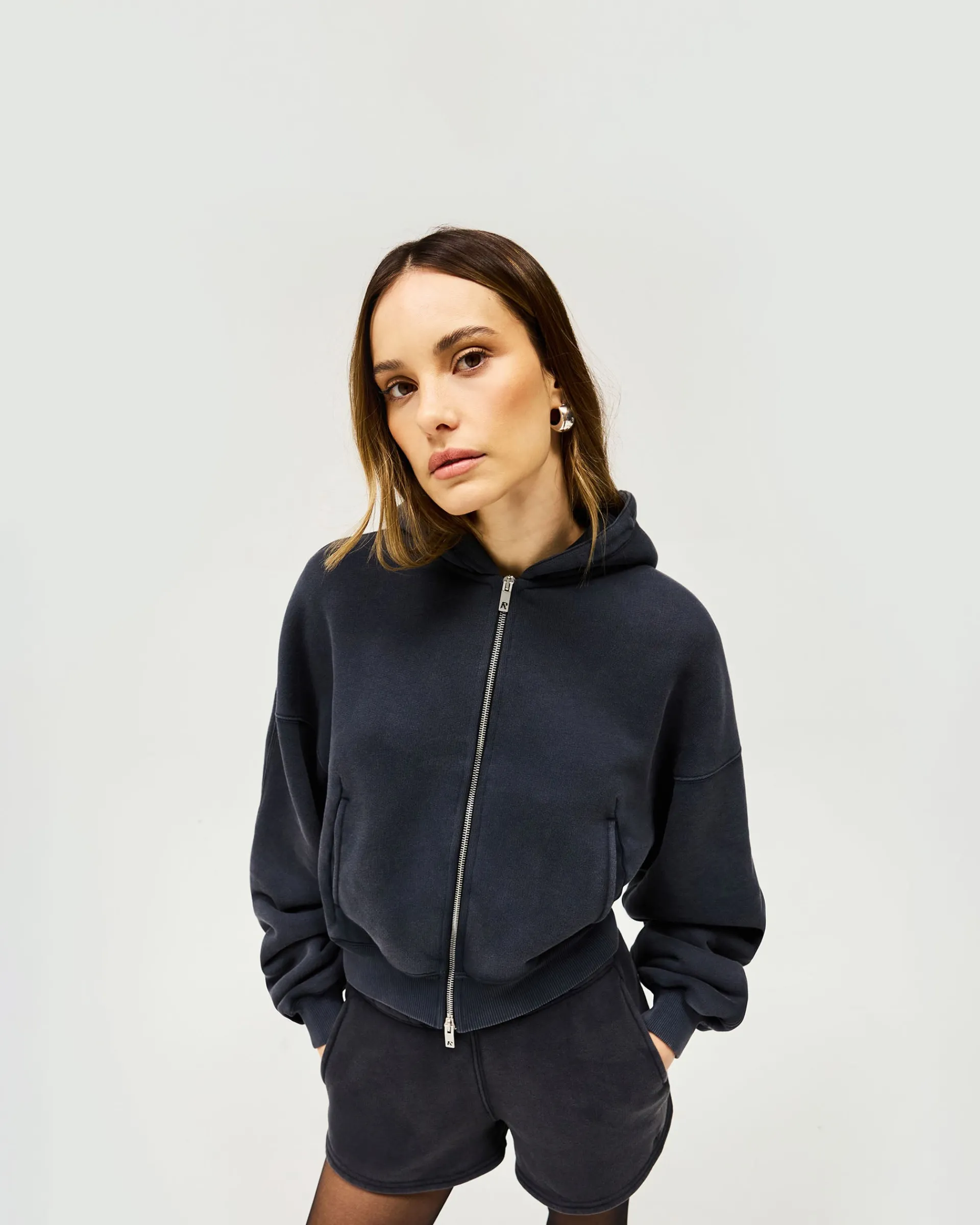 Represent Initial Oversized Crop Hoodie - Washed Black> Tops/Hoodies