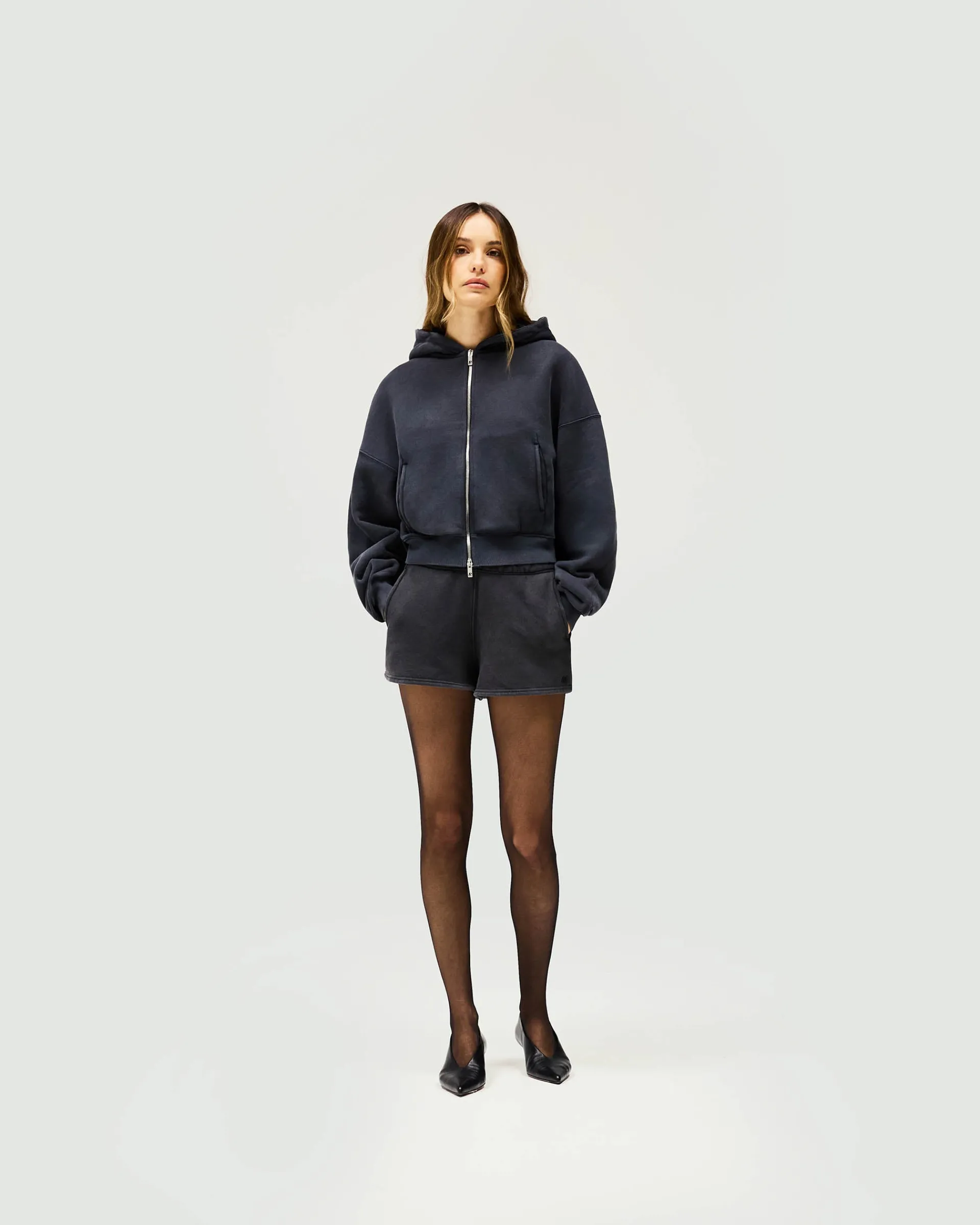 Represent Initial Oversized Crop Hoodie - Washed Black> Tops/Hoodies