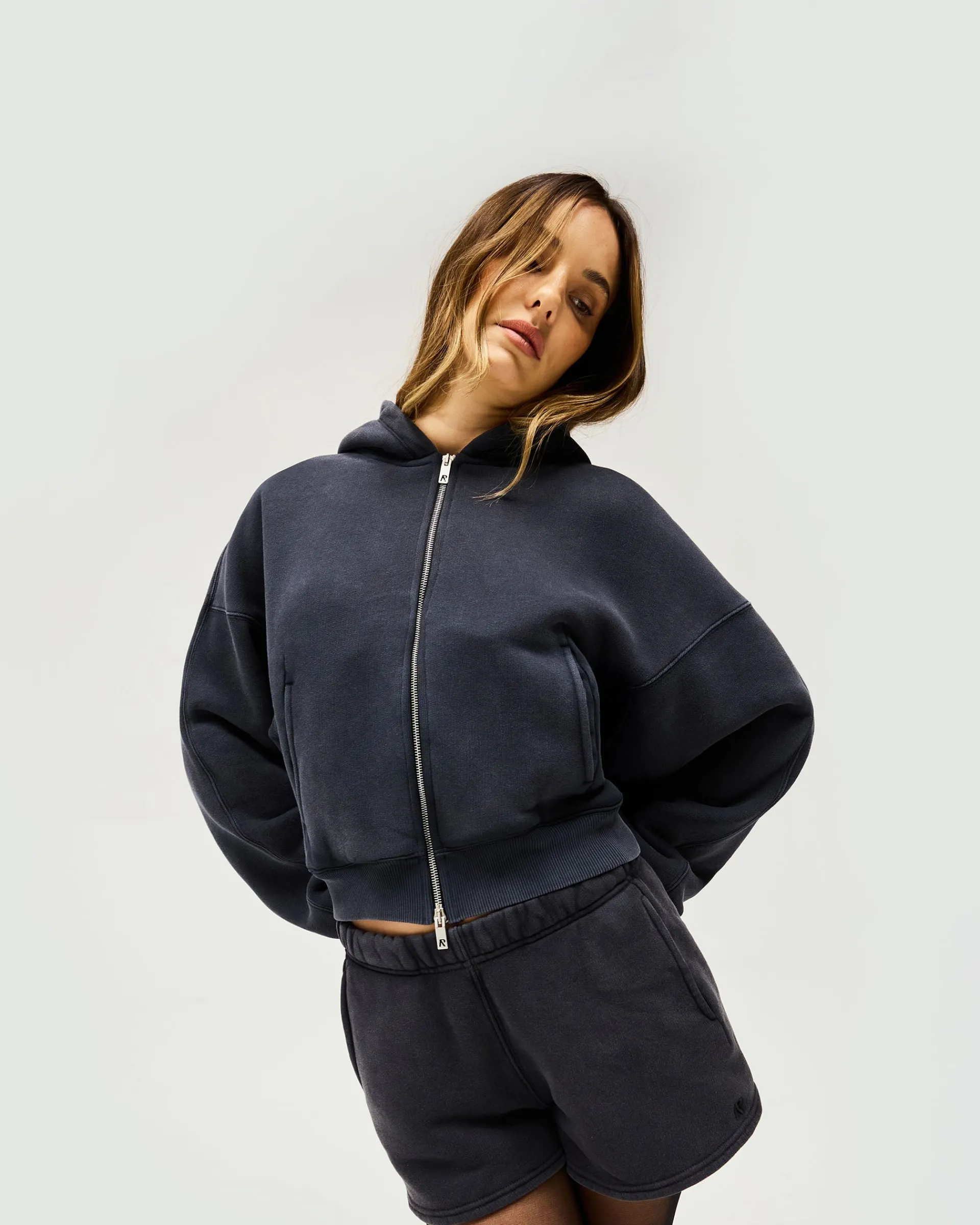 Represent Initial Oversized Crop Hoodie - Washed Black> Tops/Hoodies