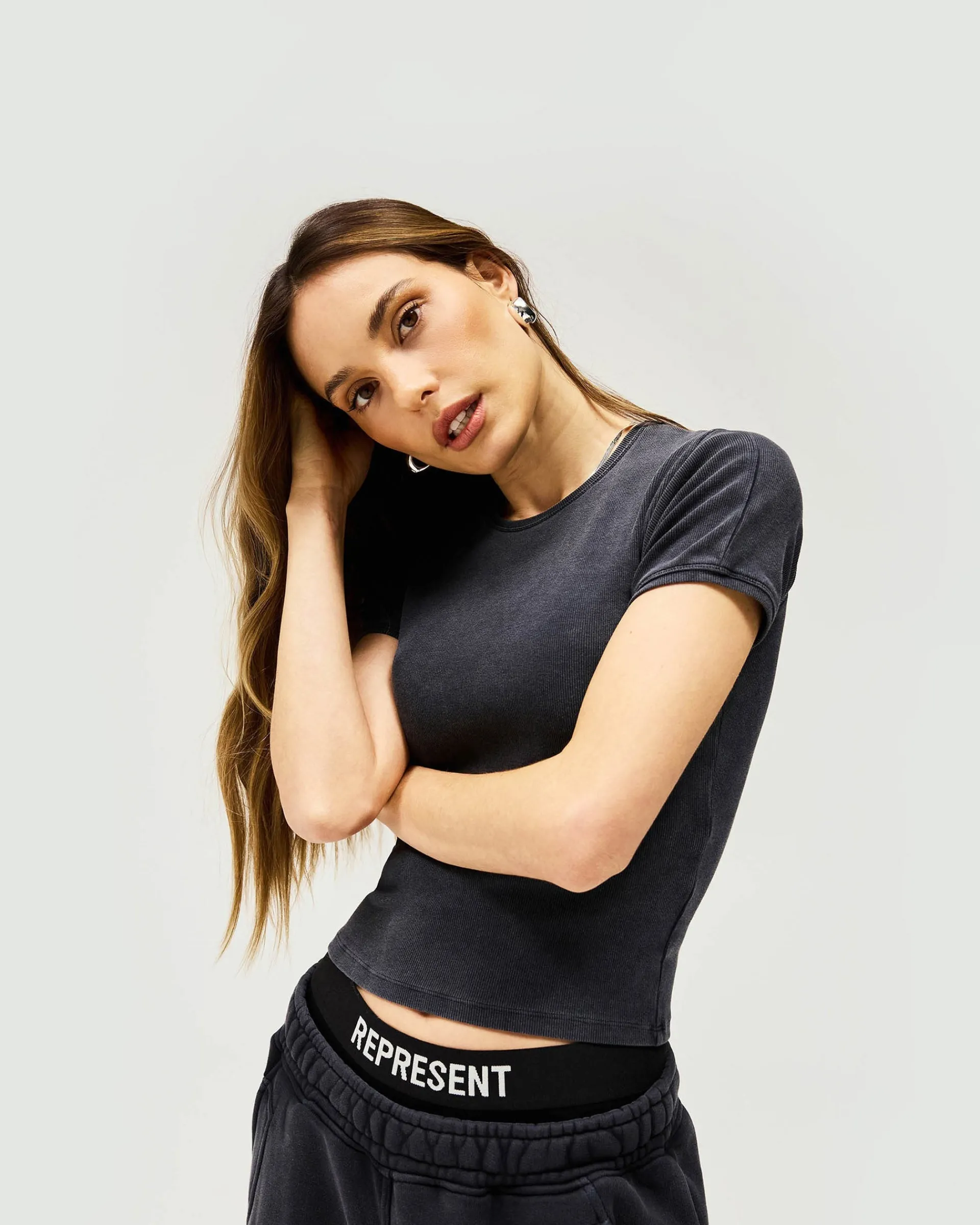 Represent Initial Rib Baby T-Shirt - Washed Black> Tops/T-Shirts