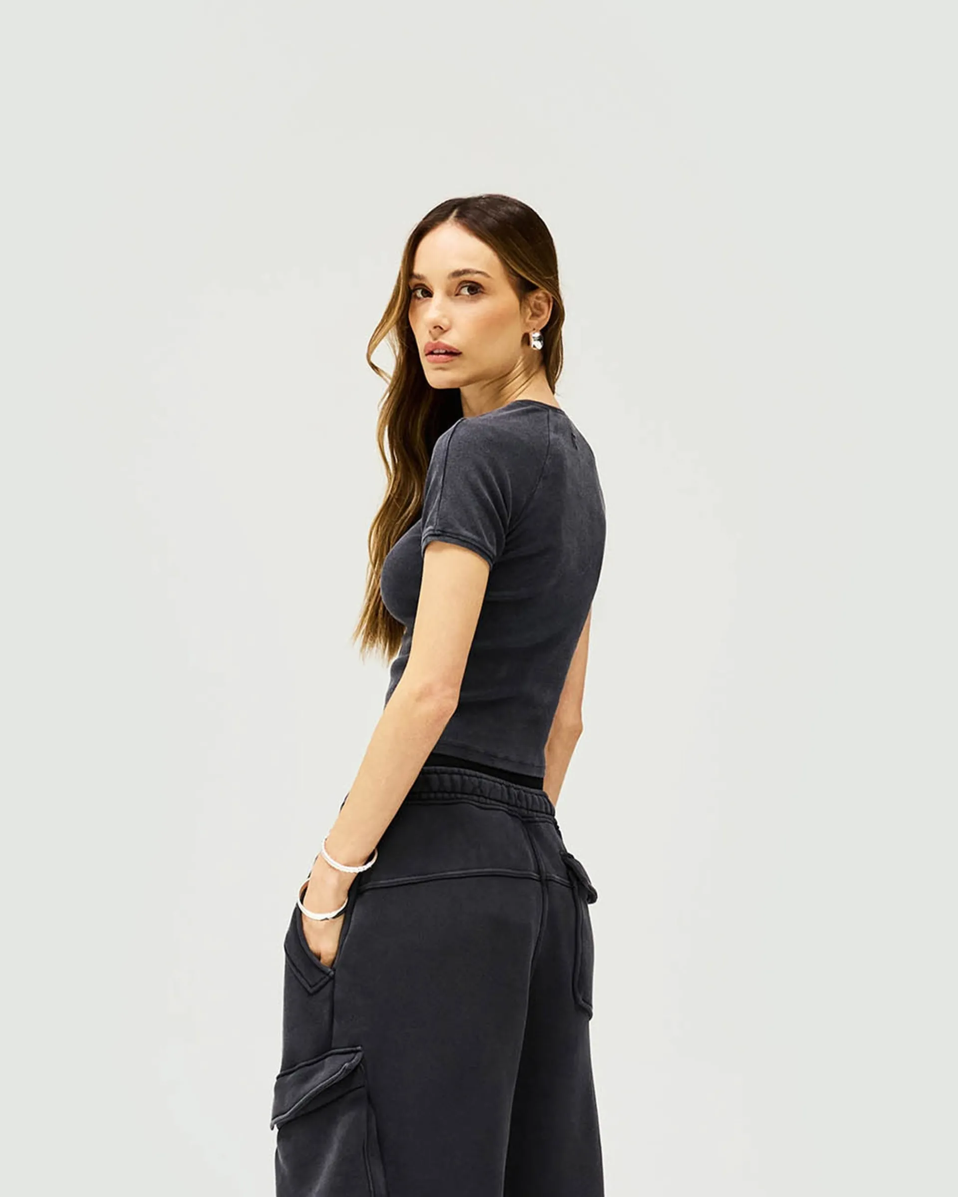 Represent Initial Rib Baby T-Shirt - Washed Black> Tops/T-Shirts