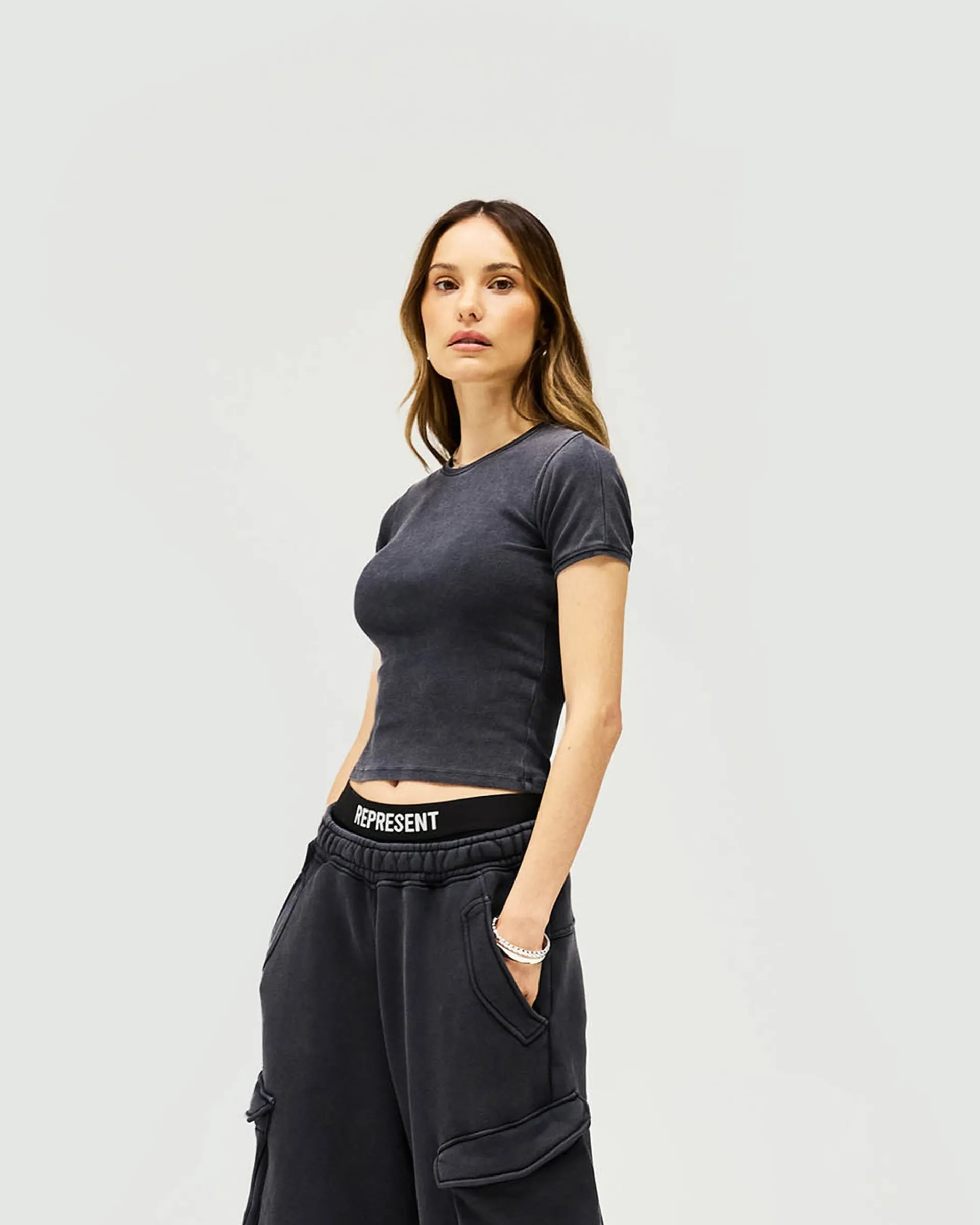 Represent Initial Rib Baby T-Shirt - Washed Black> Tops/T-Shirts