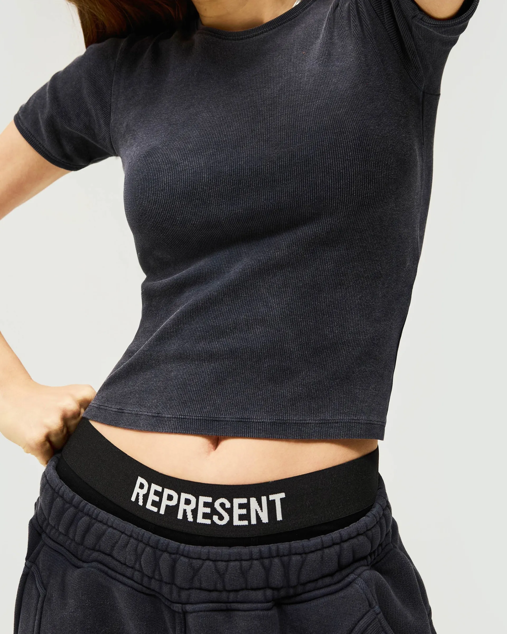 Represent Initial Rib Baby T-Shirt - Washed Black> Tops/T-Shirts