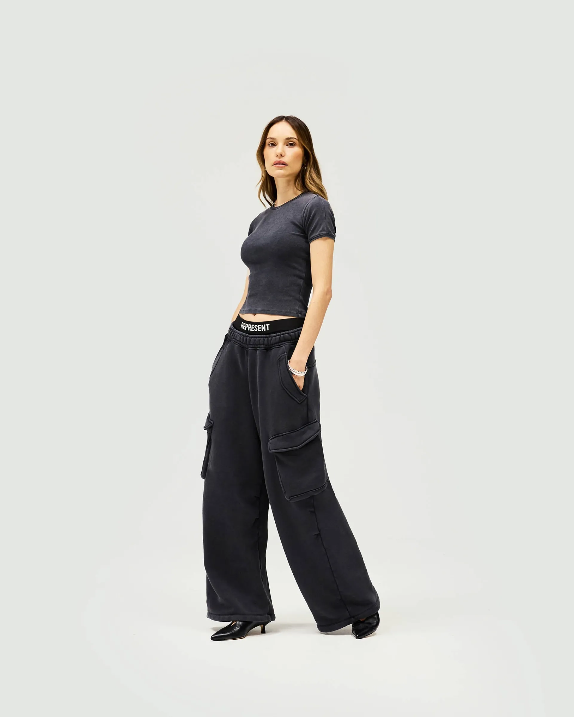 Represent Initial Rib Baby T-Shirt - Washed Black> Tops/T-Shirts