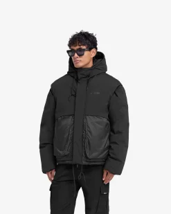 Represent Layered Hooded Puffer - Jet Black> Puffer Jackets | Outerwear