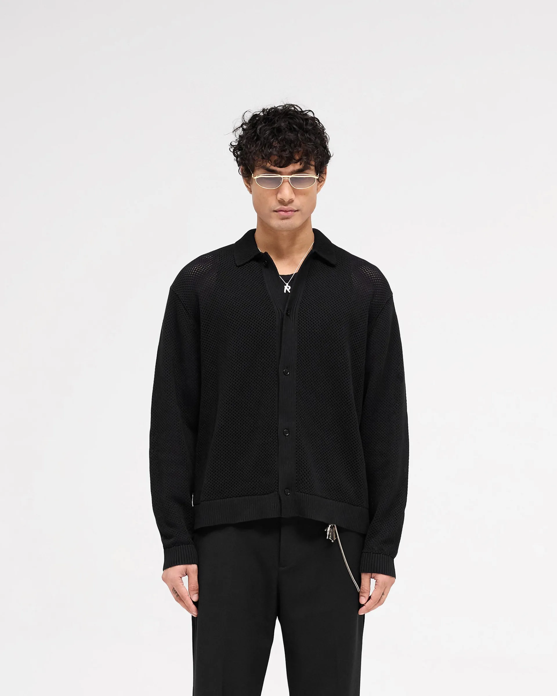 Represent Long Sleeve Mesh Knit Shirt - Jet Black> Knitwear