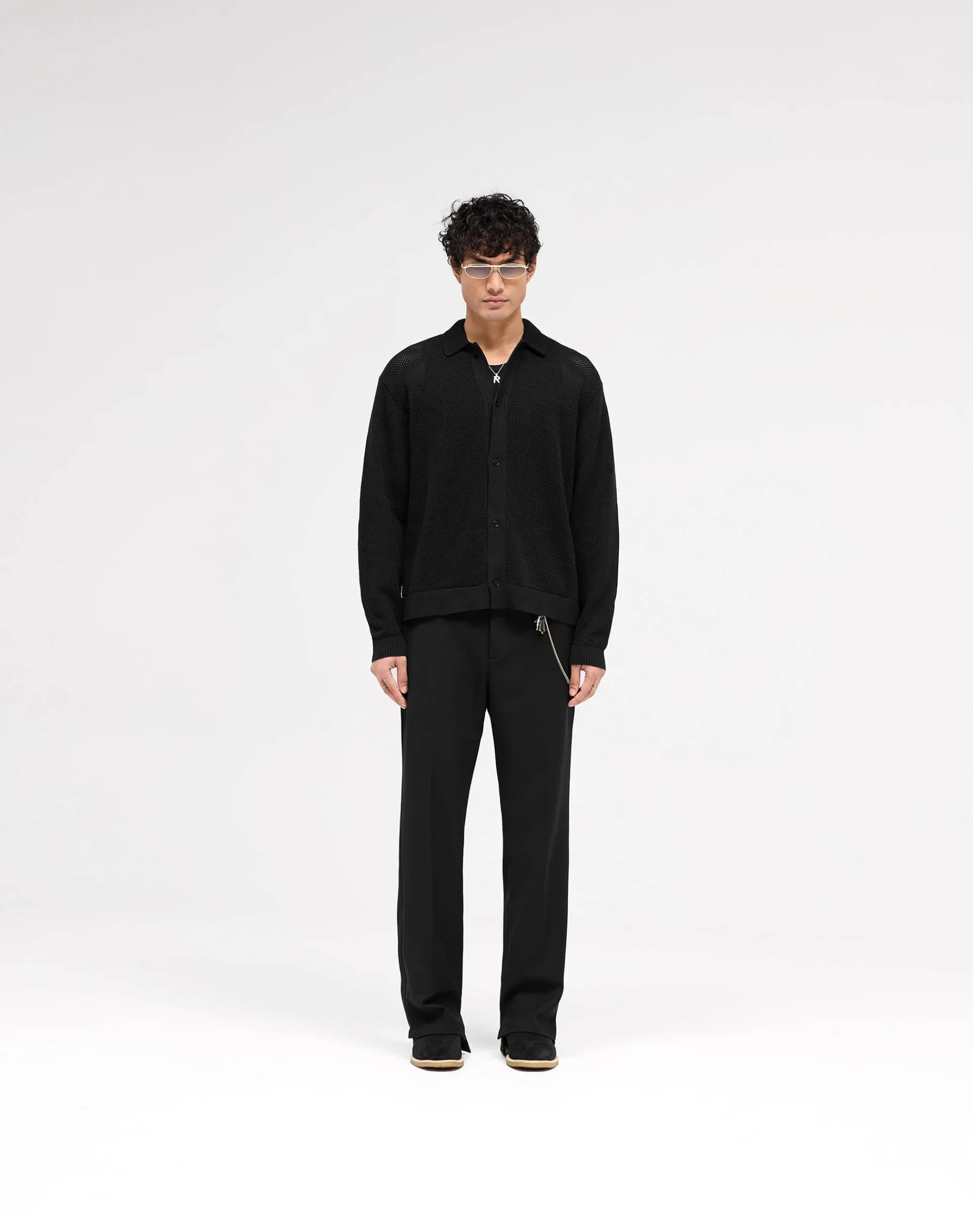 Represent Long Sleeve Mesh Knit Shirt - Jet Black> Knitwear