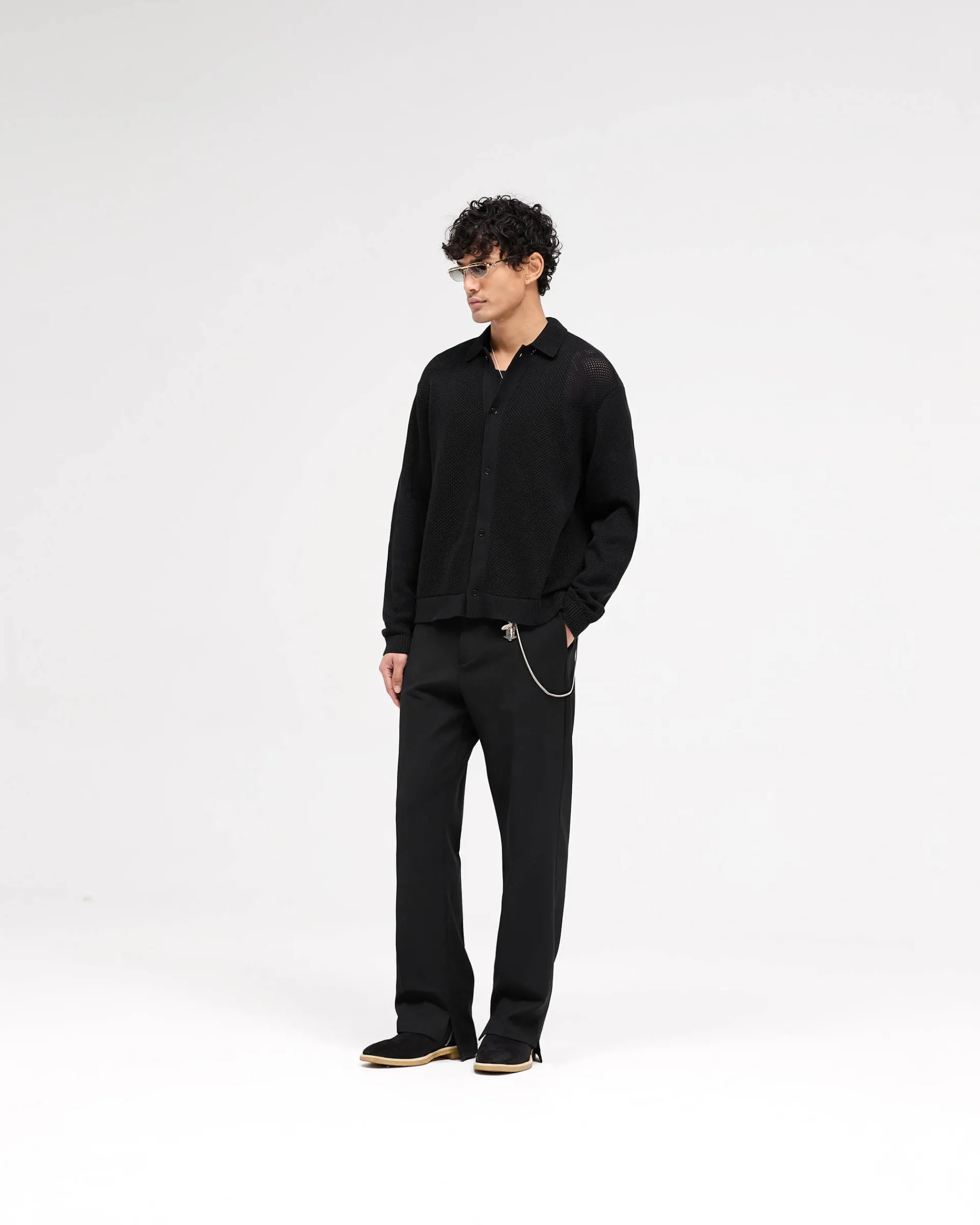 Represent Long Sleeve Mesh Knit Shirt - Jet Black> Knitwear