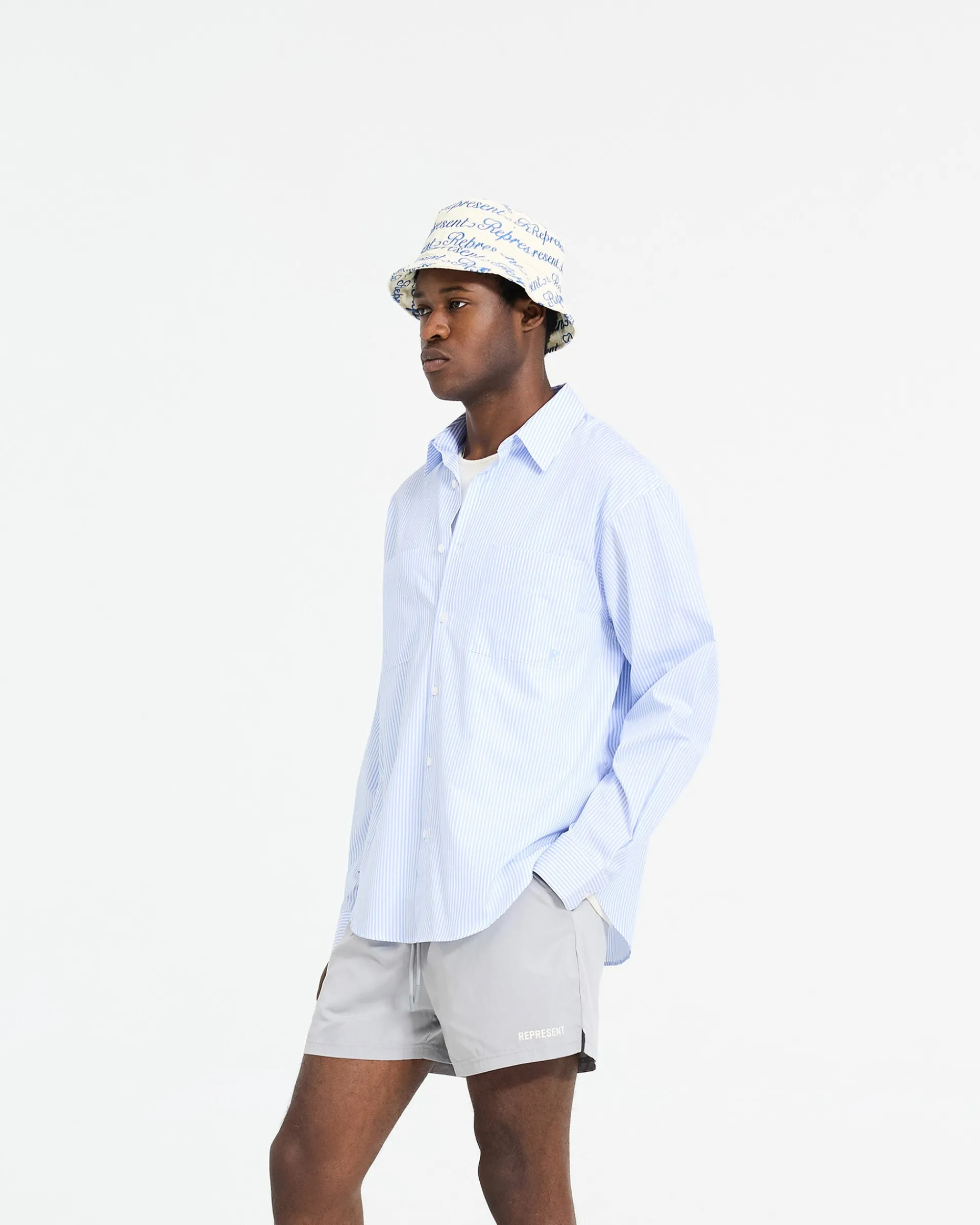 Represent Long Sleeve Pinstripe Shirt - Baby Blue> Shirts