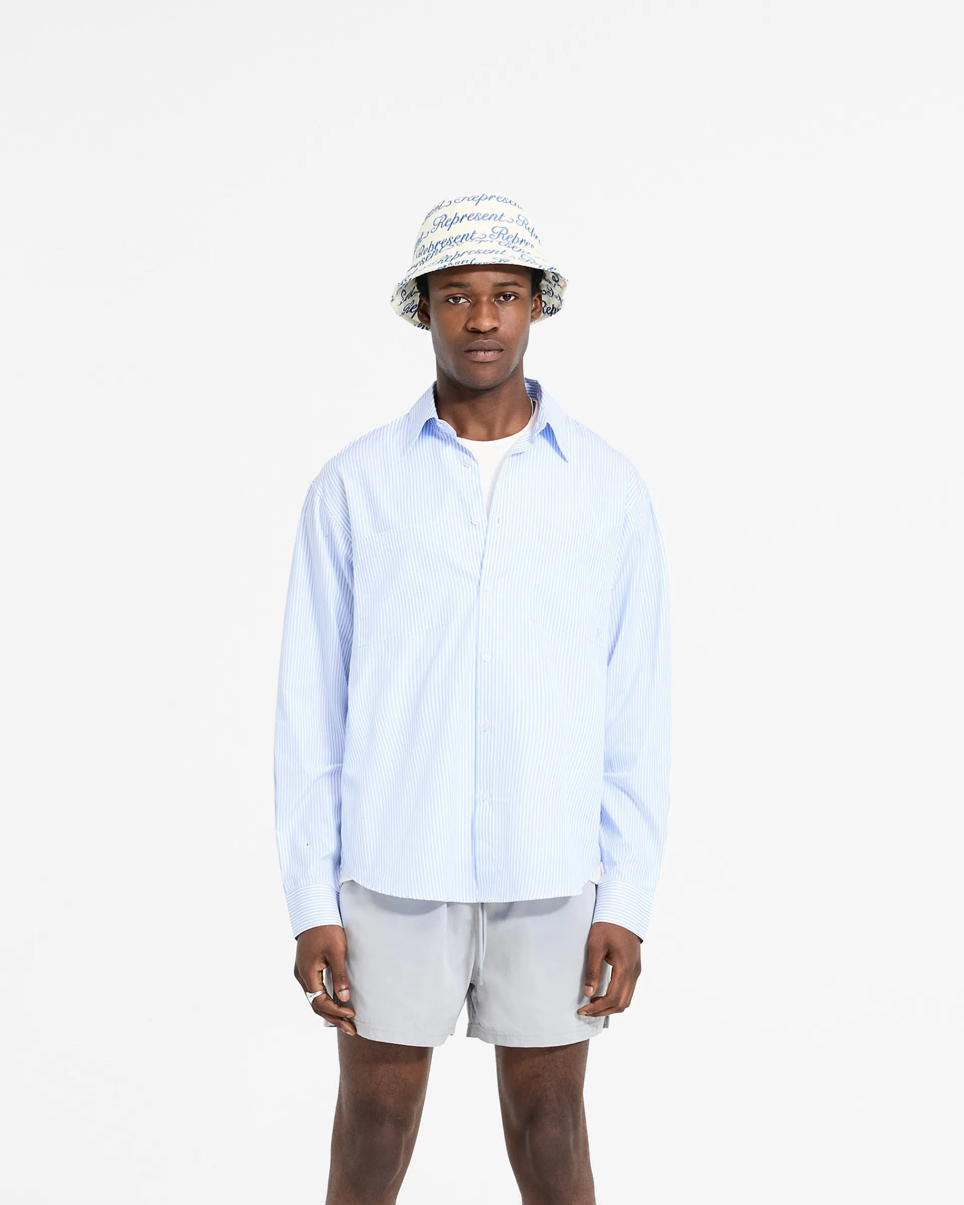 Represent Long Sleeve Pinstripe Shirt - Baby Blue> Shirts