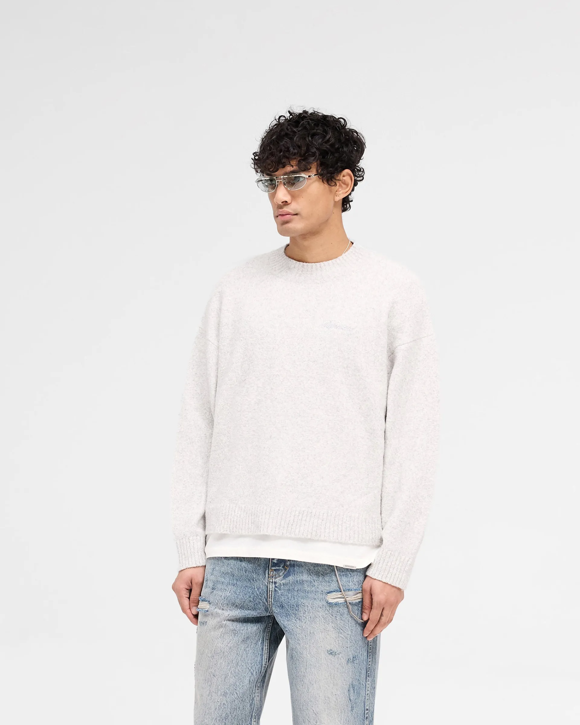 Represent Marled Knit Jumper - Ice Grey Marl> Knitwear