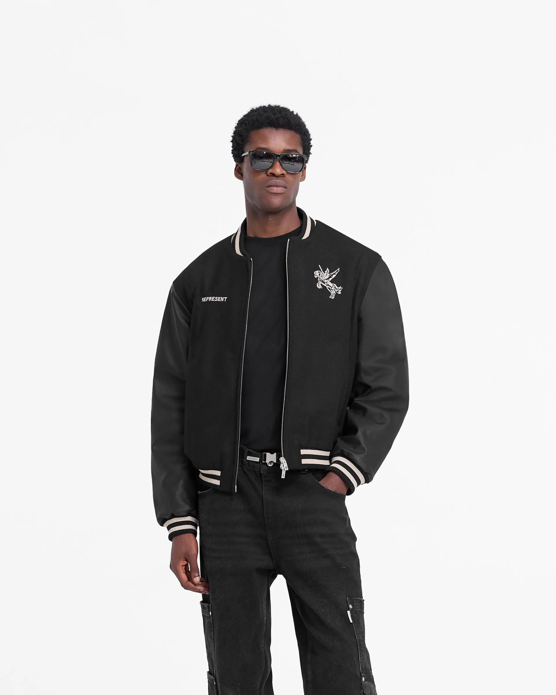 Represent Mascot Wool Varsity Jacket - Jet Black> Varsity Jackets | Outerwear