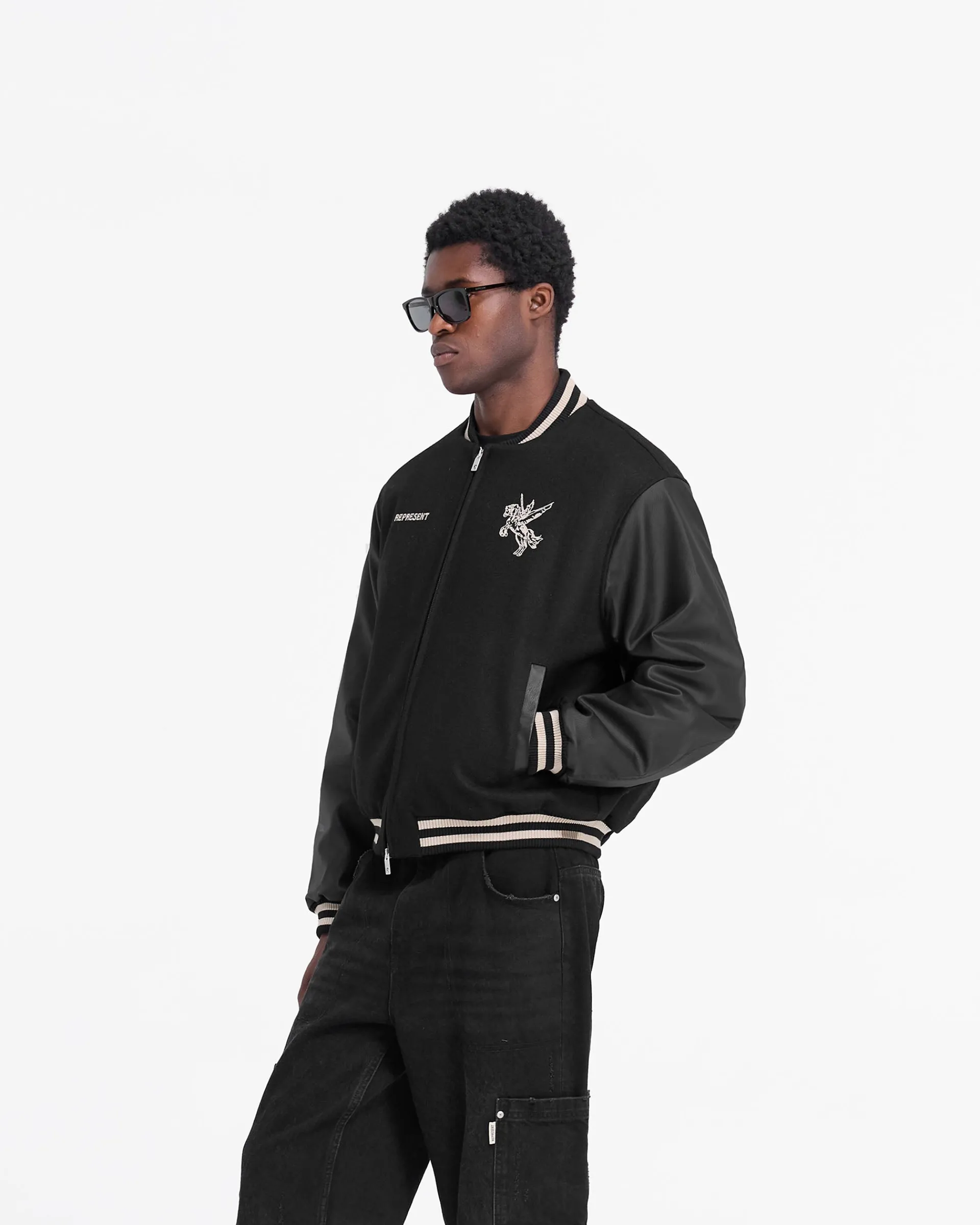 Represent Mascot Wool Varsity Jacket - Jet Black> Varsity Jackets | Outerwear