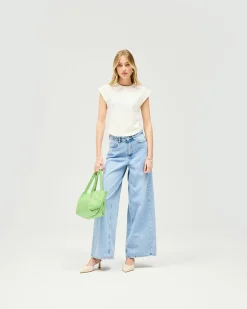 Represent Mid Rise Wide Leg Jean - Washed Blue> Bottoms/Jeans