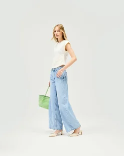 Represent Mid Rise Wide Leg Jean - Washed Blue><noscript><img width=