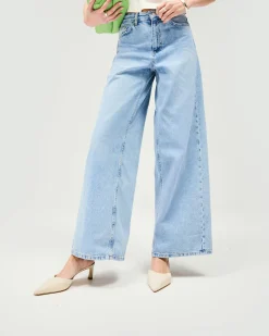 Represent Mid Rise Wide Leg Jean - Washed Blue><noscript><img width=