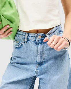 Represent Mid Rise Wide Leg Jean - Washed Blue><noscript><img width=