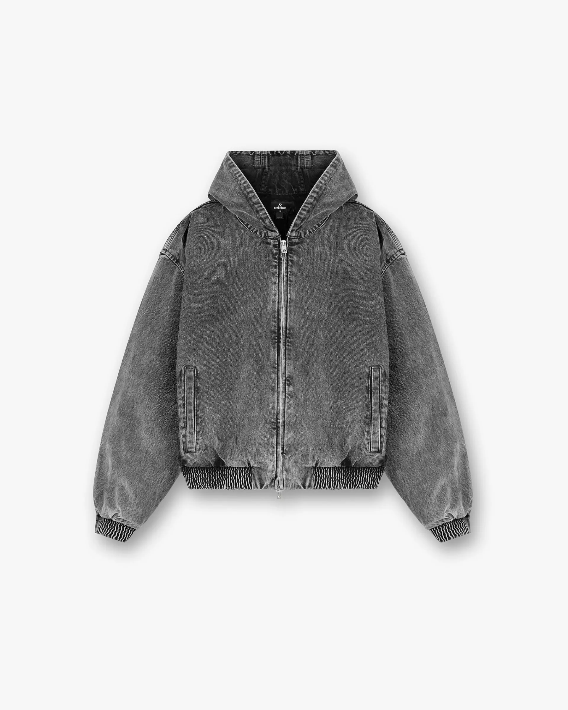 Represent R5 Hooded Denim Bomber - Charcoal Grey> Outerwear