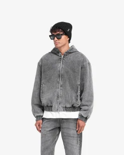 Represent R5 Hooded Denim Bomber - Charcoal Grey><noscript><img width=