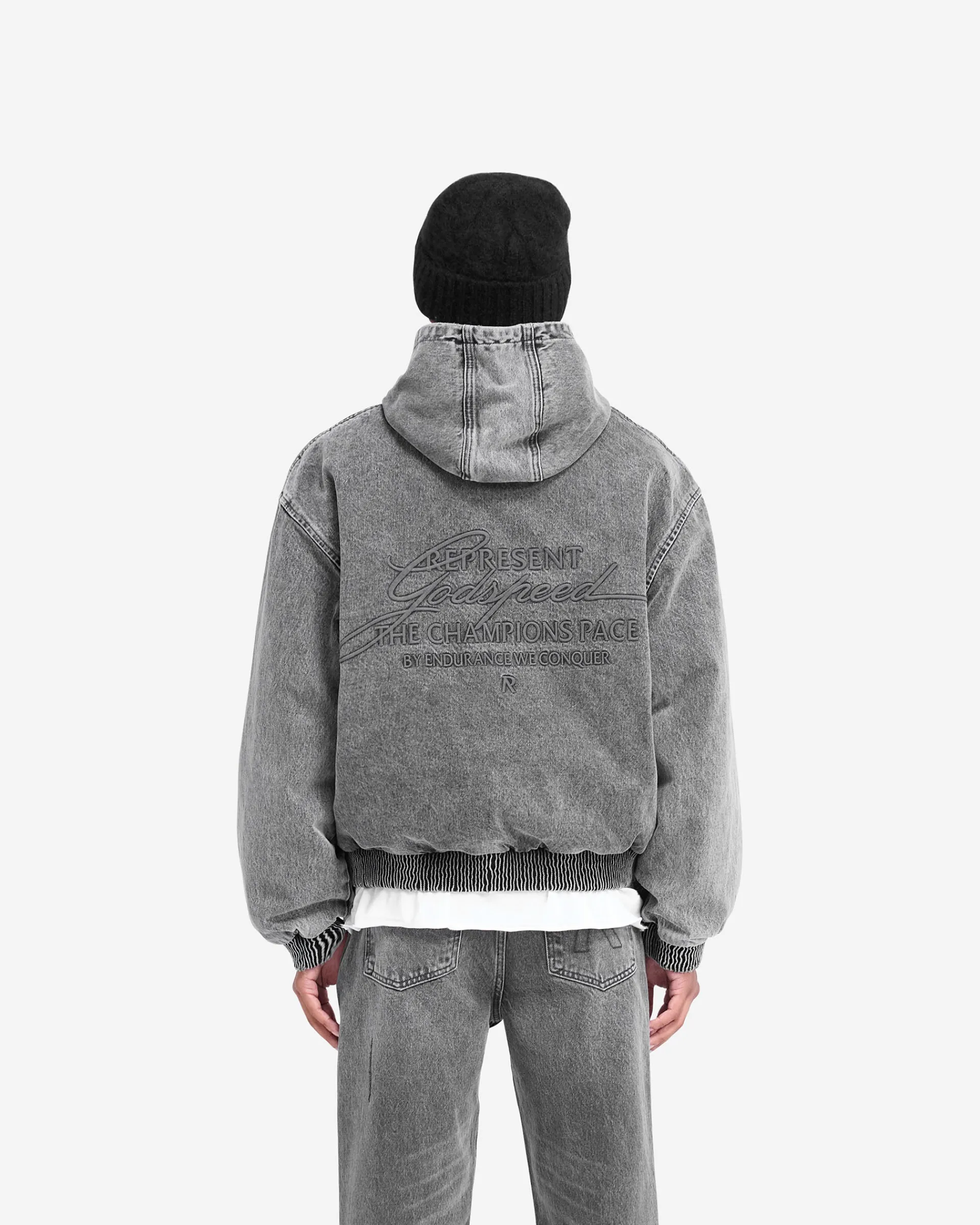 Represent R5 Hooded Denim Bomber - Charcoal Grey> Outerwear