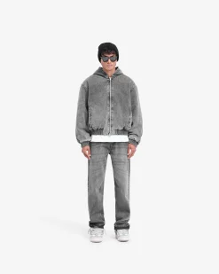 Represent R5 Hooded Denim Bomber - Charcoal Grey><noscript><img width=