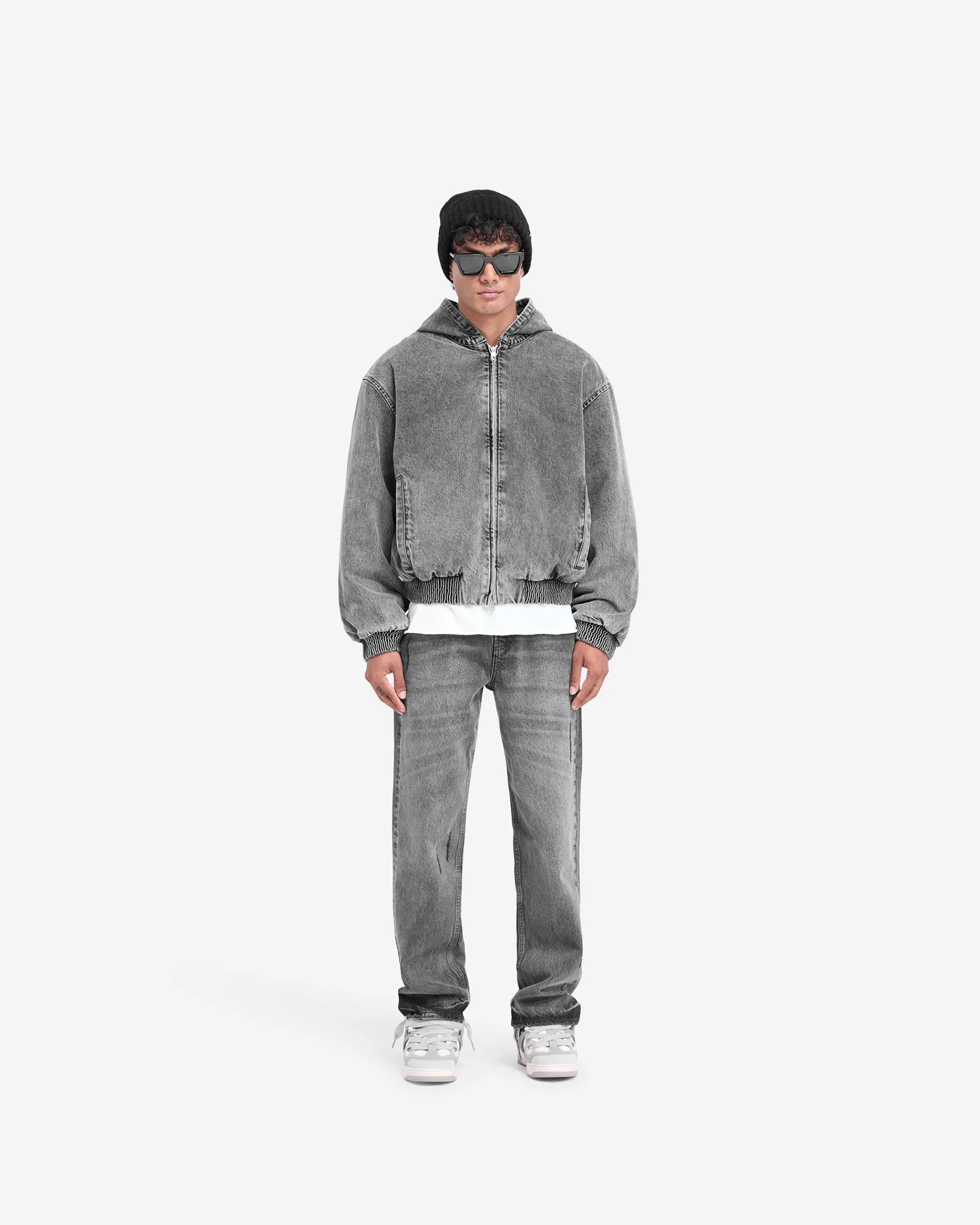 Represent R5 Hooded Denim Bomber - Charcoal Grey> Outerwear