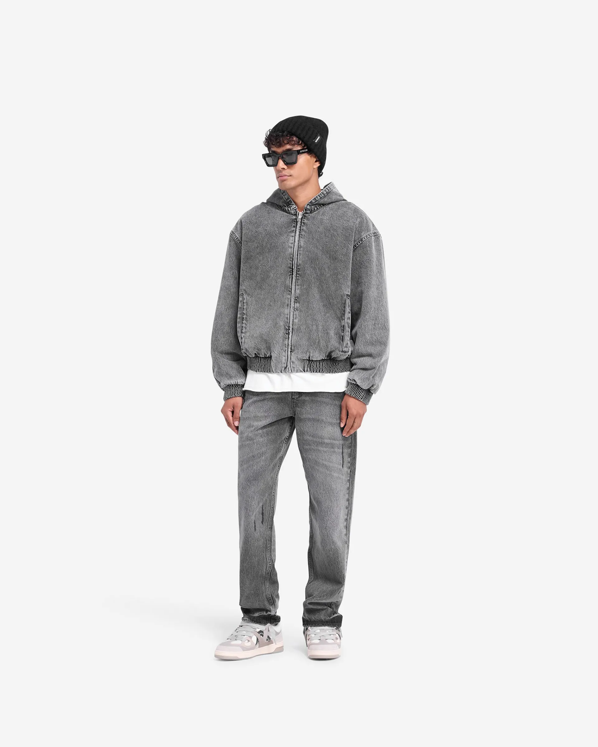 Represent R5 Hooded Denim Bomber - Charcoal Grey> Outerwear