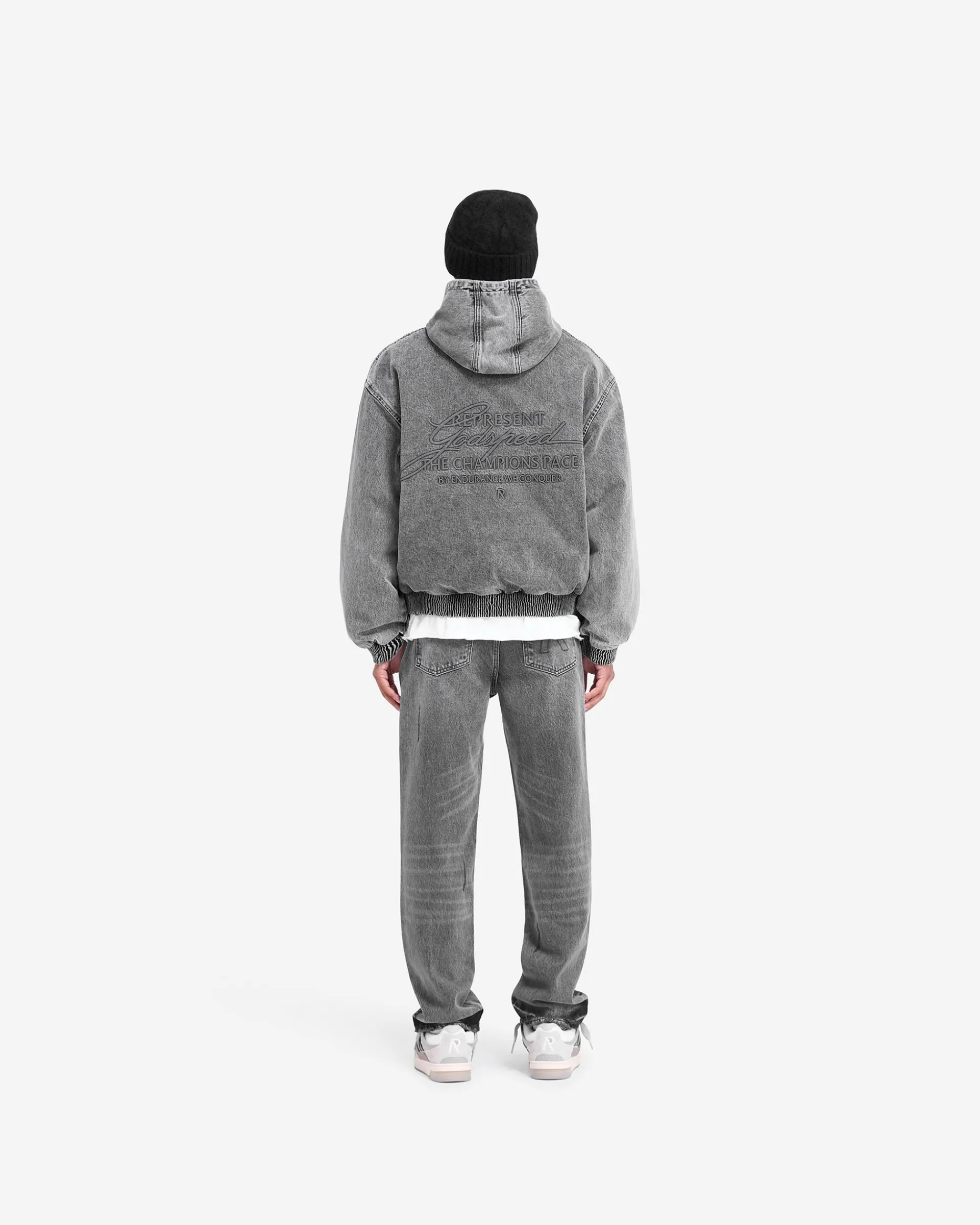 Represent R5 Hooded Denim Bomber - Charcoal Grey> Outerwear