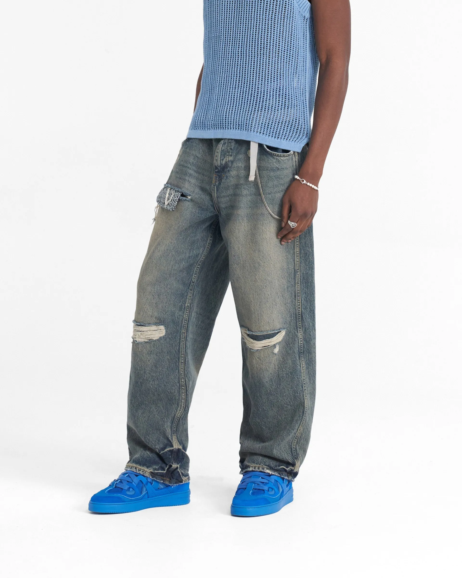 Represent R3D Destroyer Baggy Denim - Blue Cream> Denim