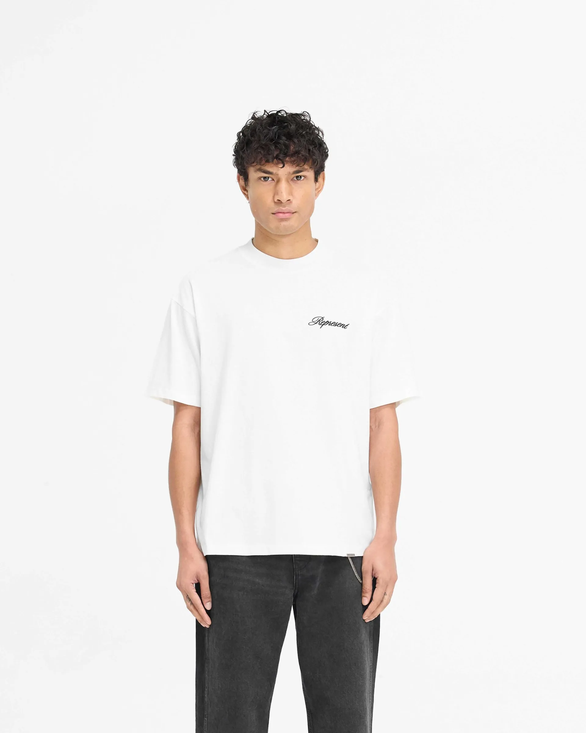 Represent Script Logo T-Shirt - Flat White> T-Shirts