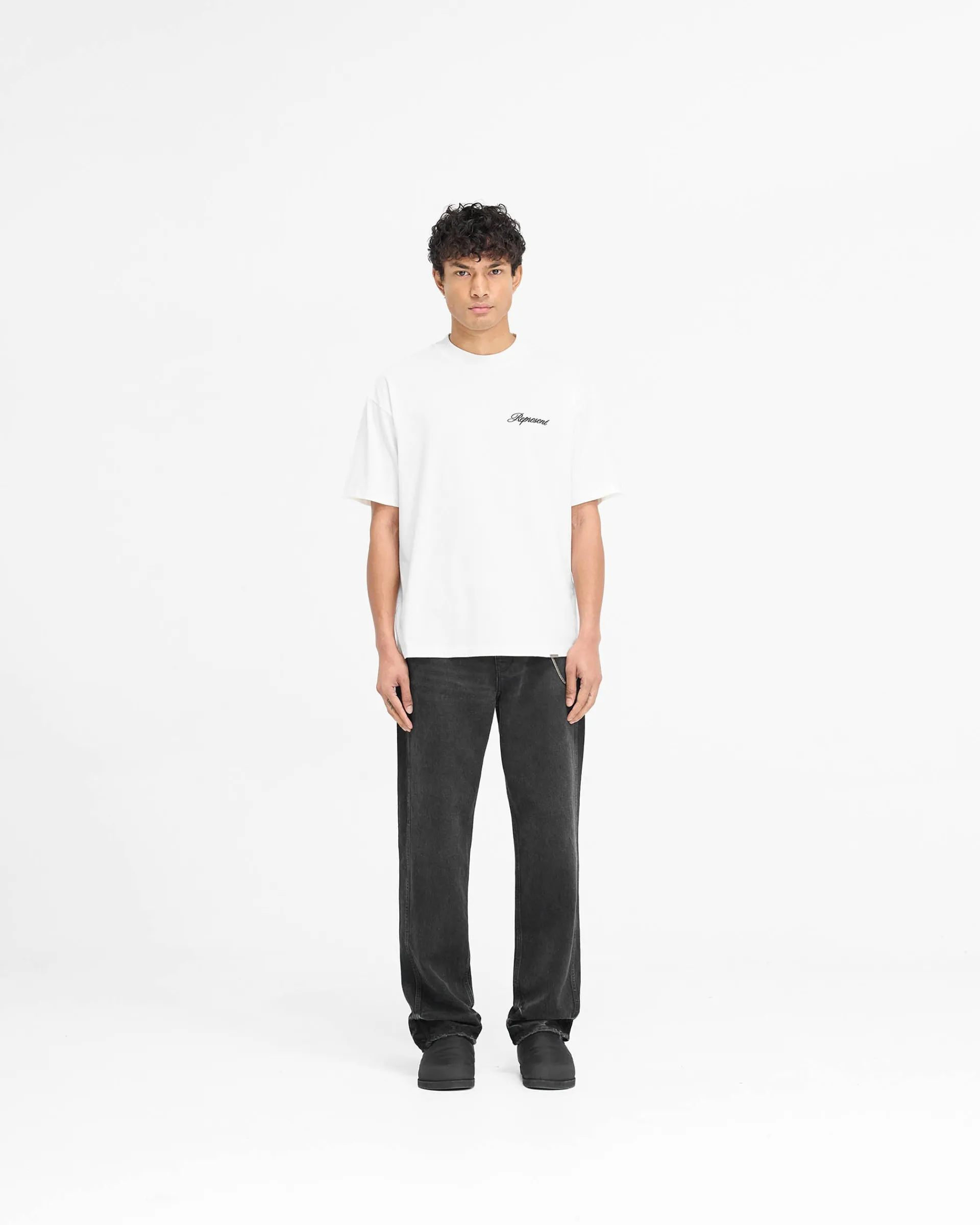 Represent Script Logo T-Shirt - Flat White> T-Shirts