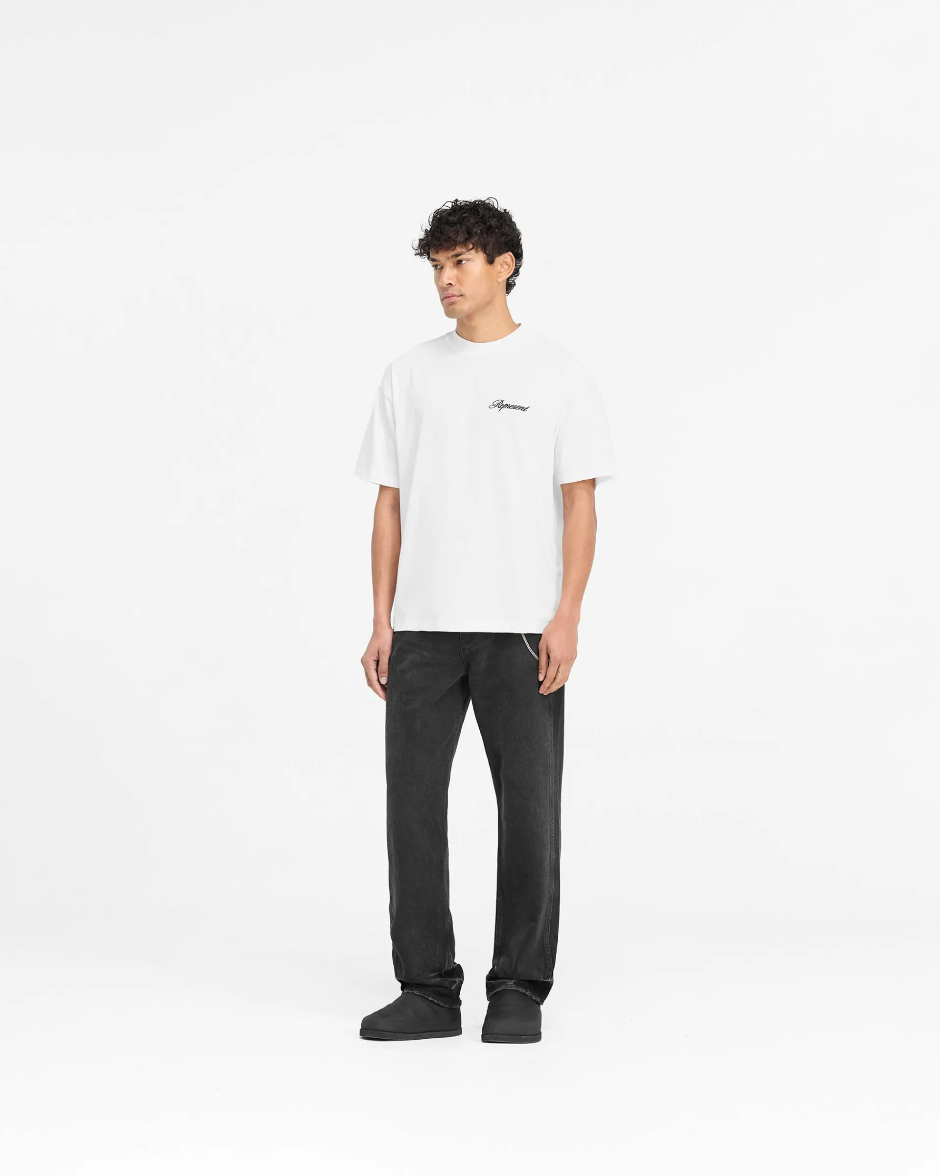 Represent Script Logo T-Shirt - Flat White> T-Shirts