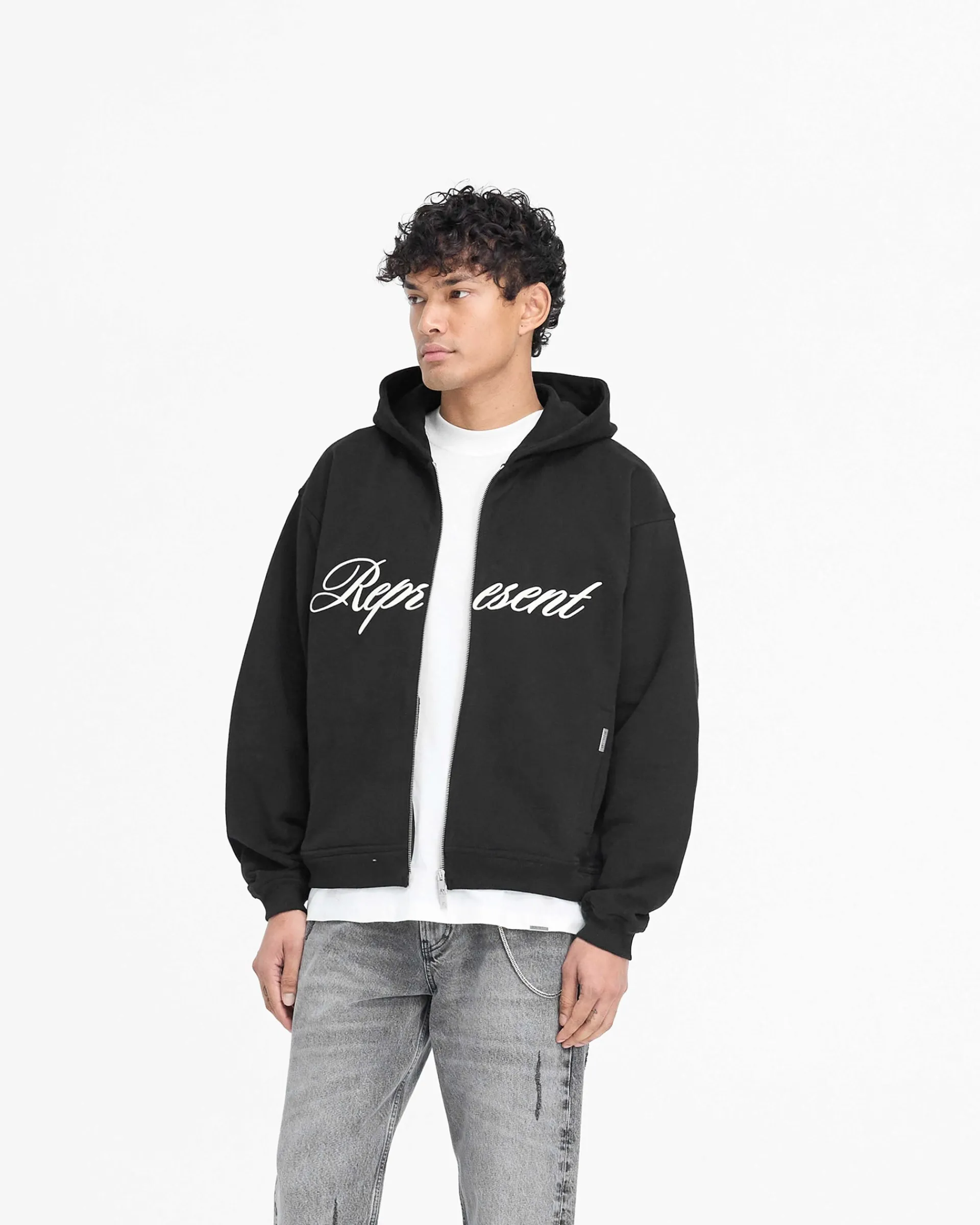 Represent Script Logo Zip Hoodie -> Hoodies