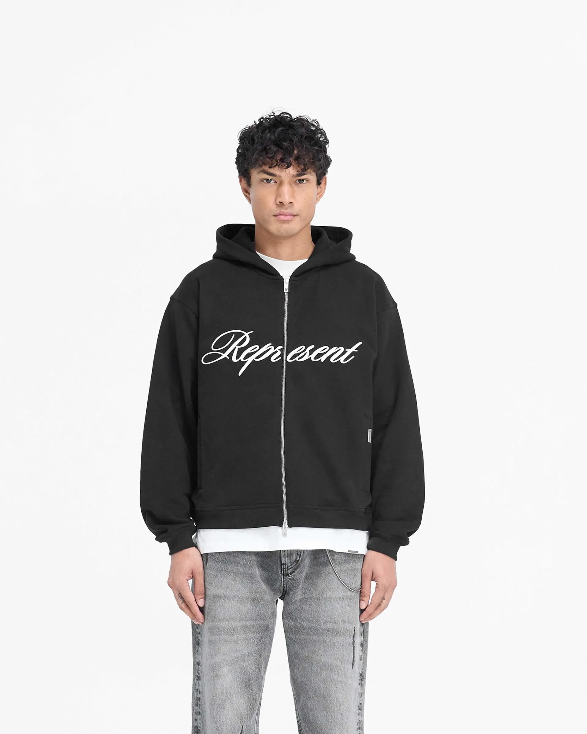 Represent Script Logo Zip Hoodie -> Hoodies