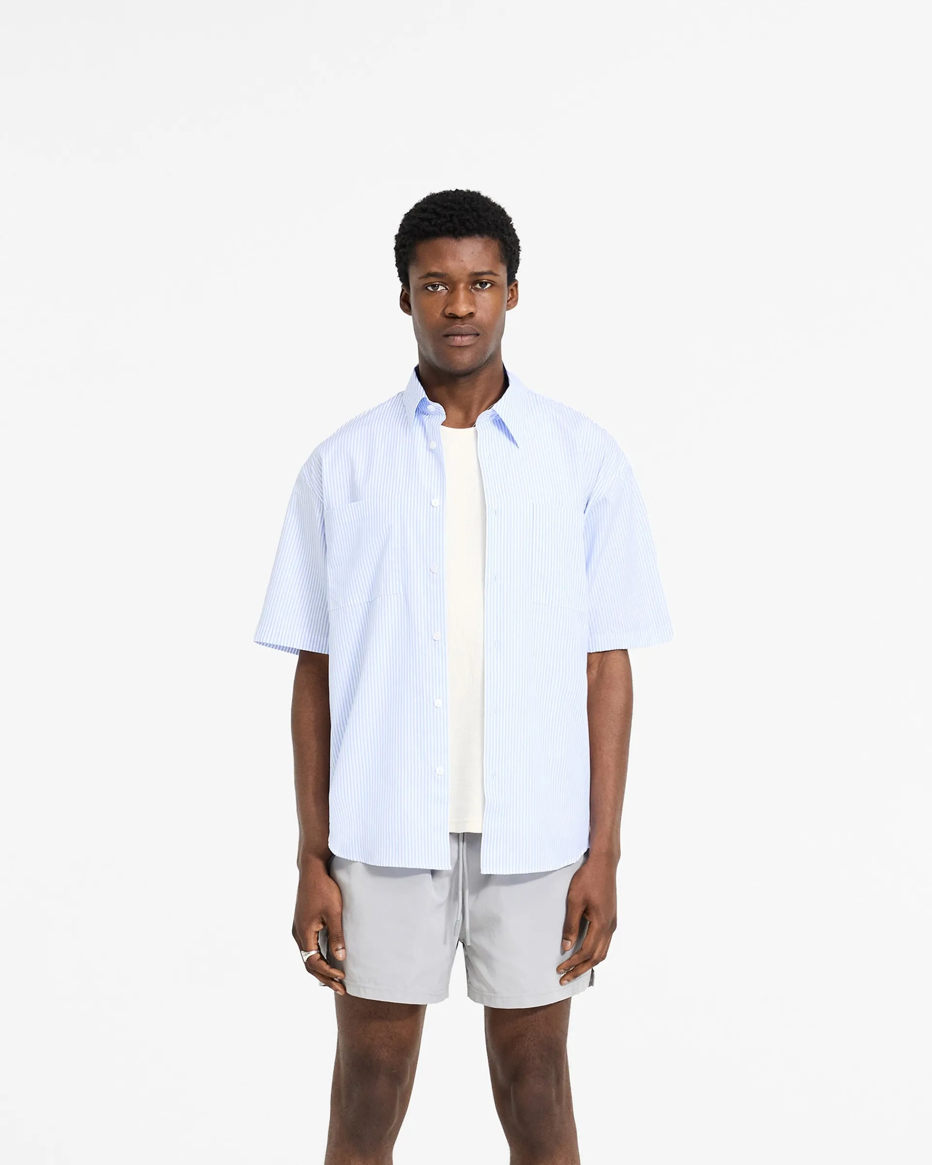 Represent Short Sleeve Pinstripe Shirt - Baby Blue> Shirts