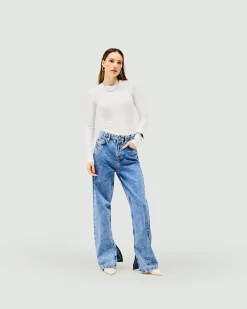 Represent Split Hem Straight Jean - Washed Blue><noscript><img width=