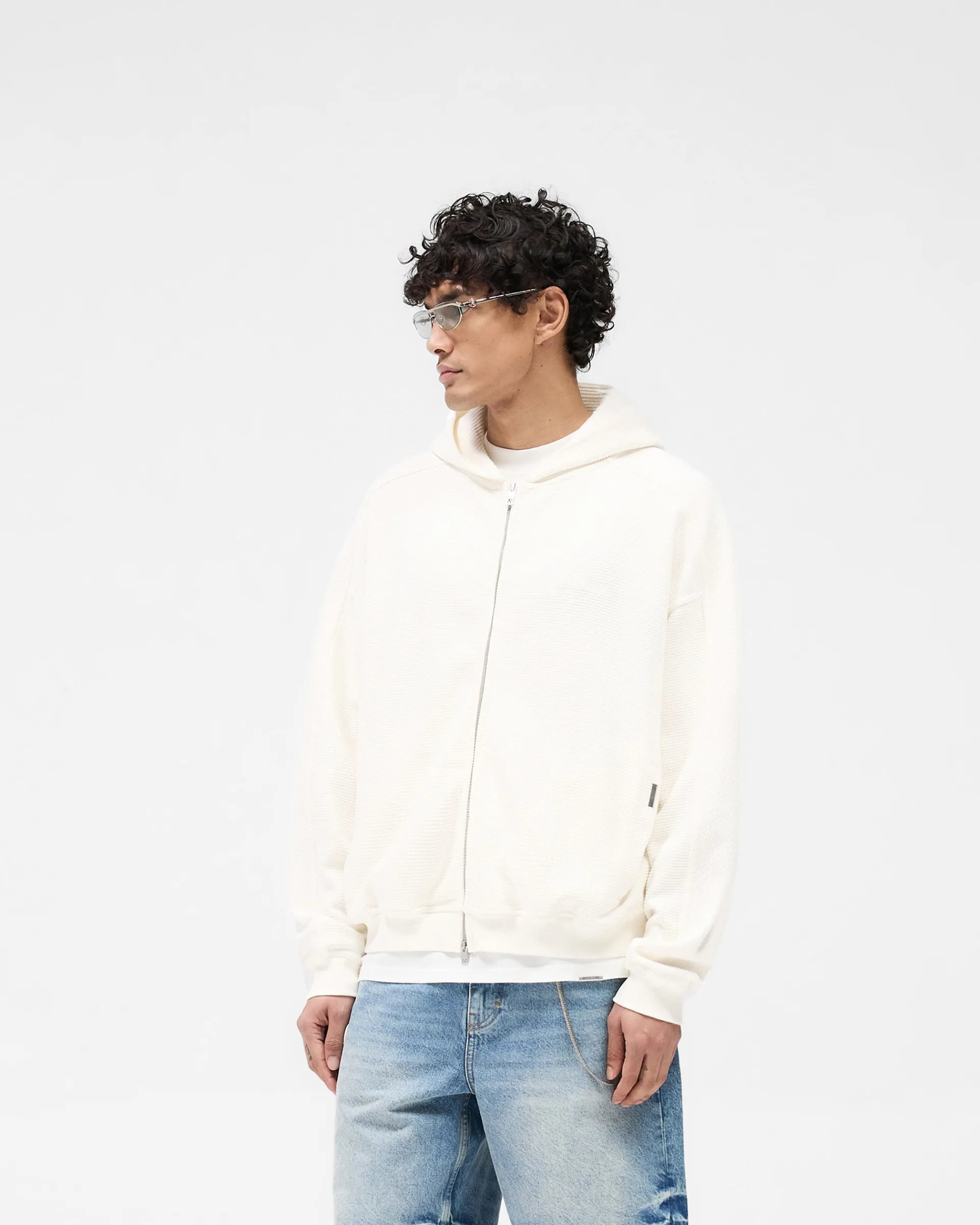 Represent Waffle Zip Through Hoodie - Flat White> Hoodies