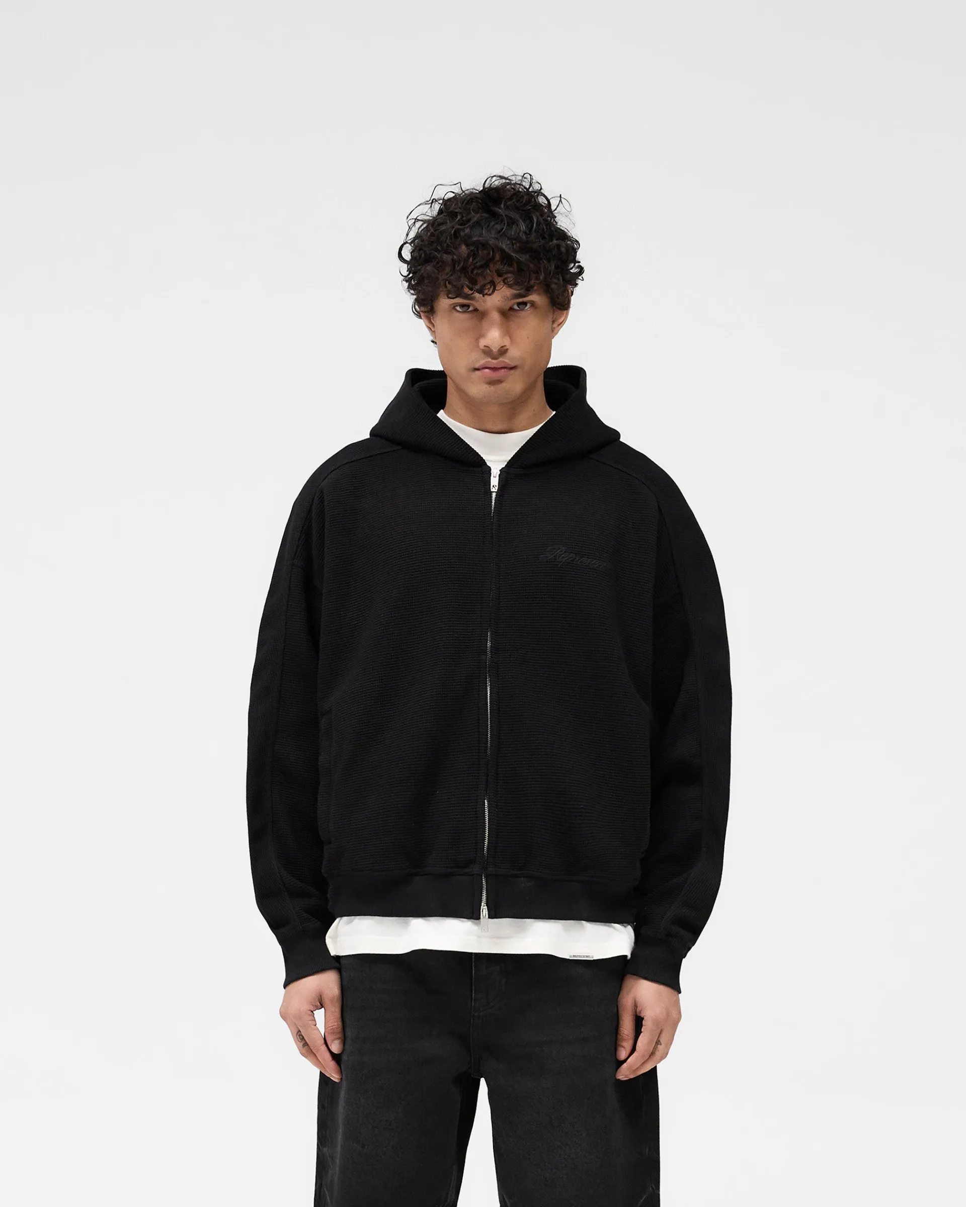 Represent Waffle Zip Through Hoodie - Jet Black> Hoodies