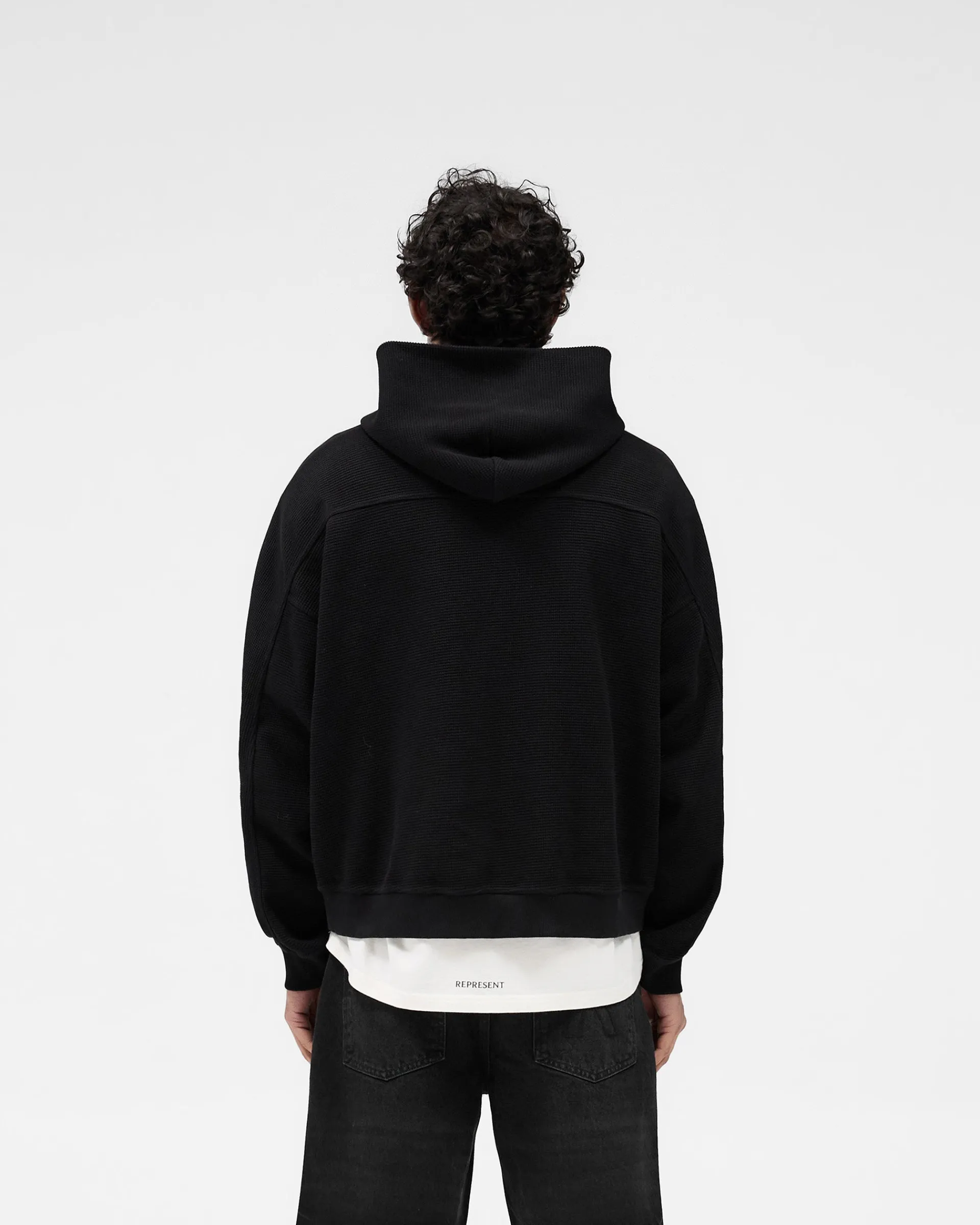 Represent Waffle Zip Through Hoodie - Jet Black> Hoodies
