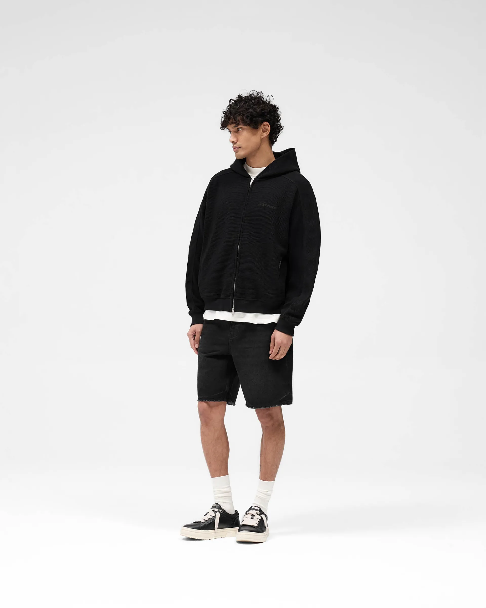 Represent Waffle Zip Through Hoodie - Jet Black> Hoodies