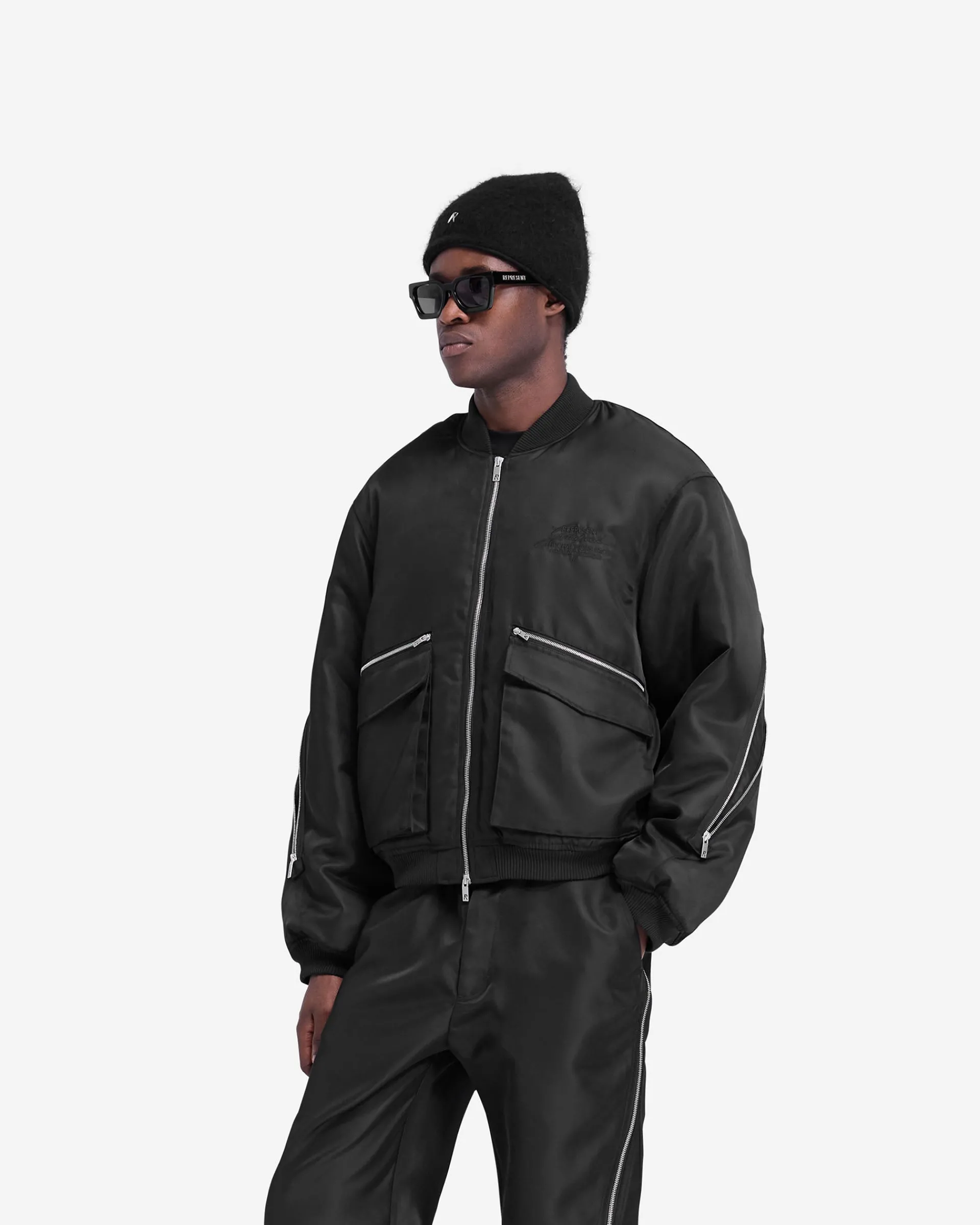 Represent Zip Back Bomber Jacket - Jet Black> Outerwear
